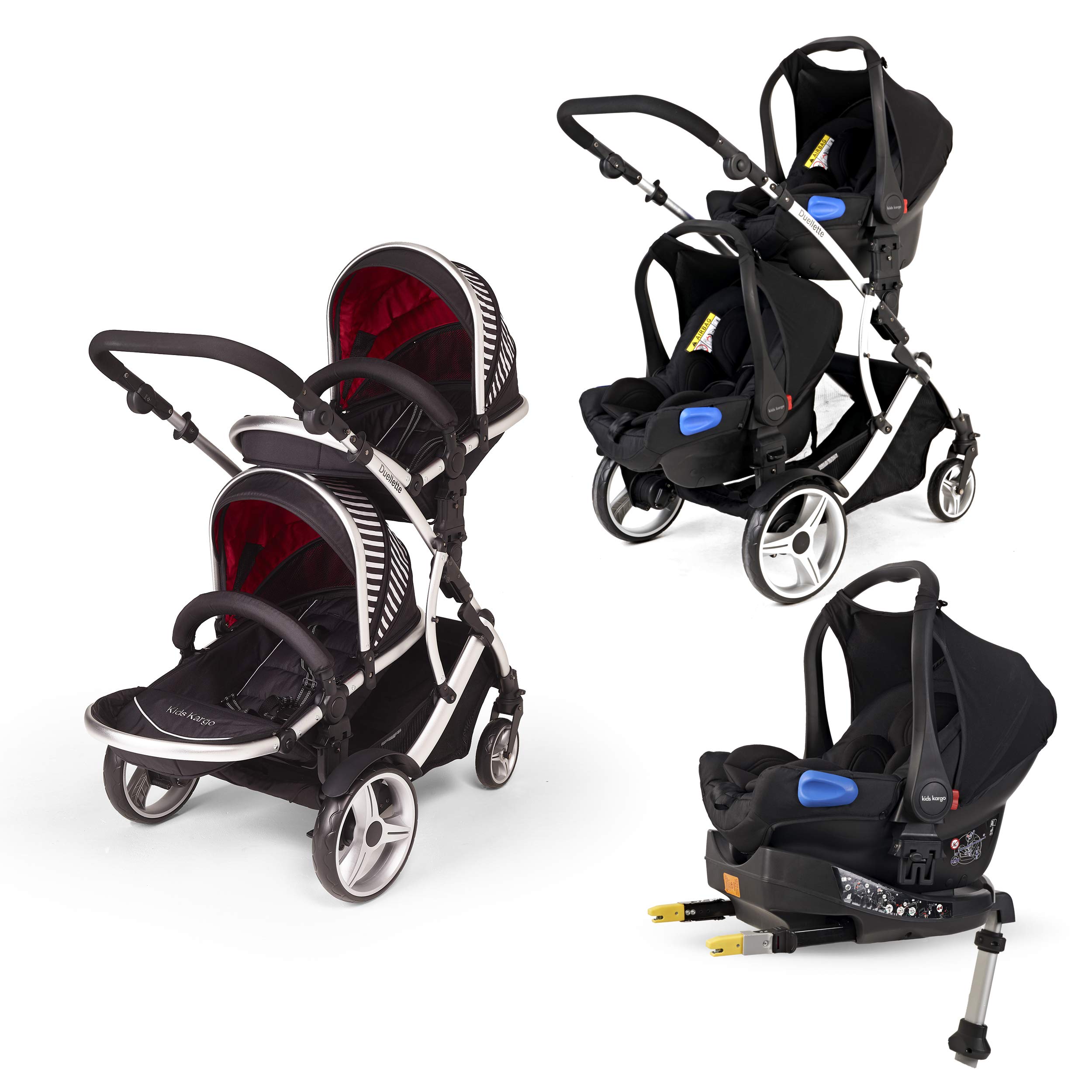 Kids Kargo Double Tandem Duellette BS + 2 Isofix Car Seats and Bases (Oxford)