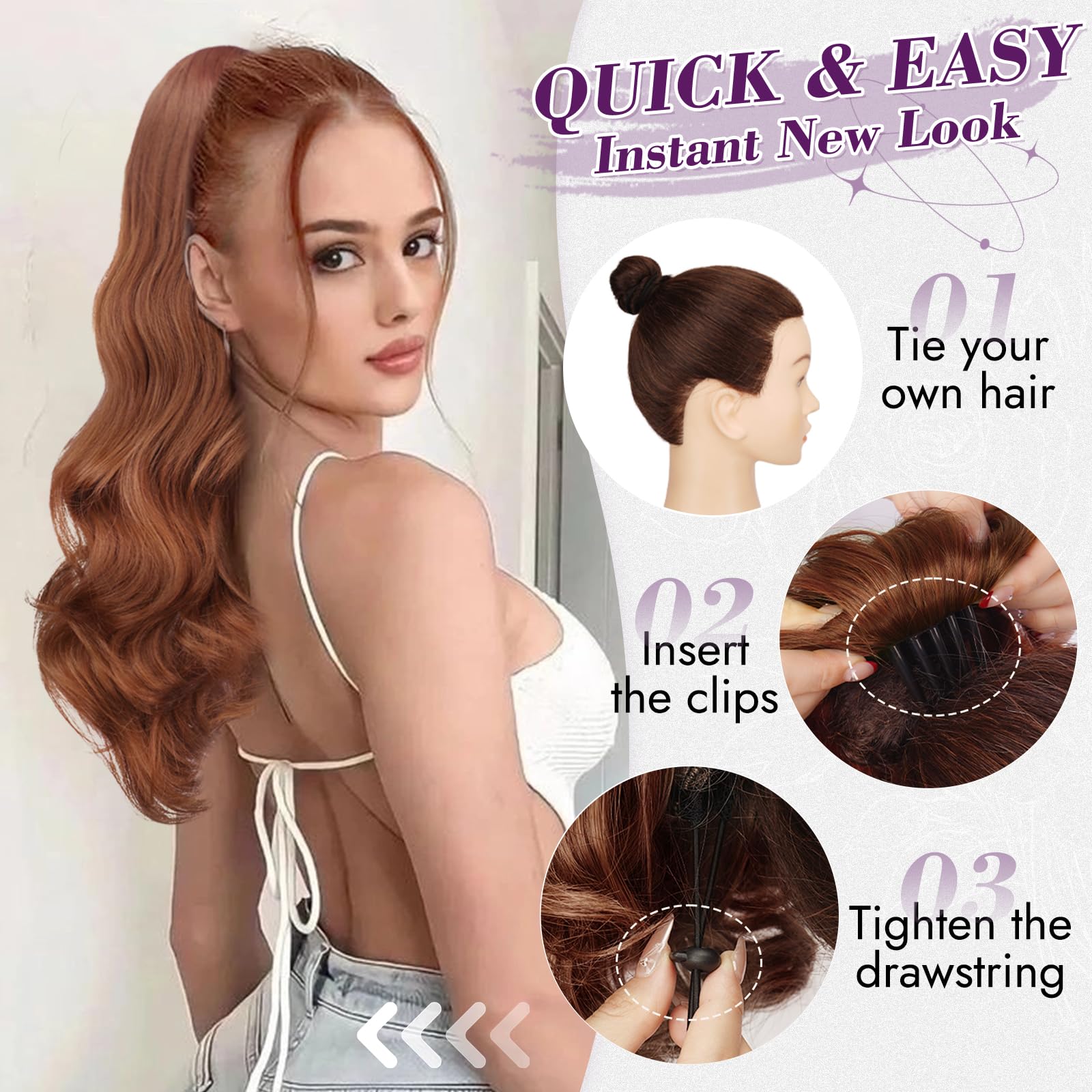 BARSDAR Bourgogne Rouge Ondulés Queue de Cheval Extension avec Cordon, 50cm Synthétique Peigne Clip in Queue de Cheval Extension Cheveux pour Femmes Aspect Naturel Bouclés Épais Postiche Ponytail