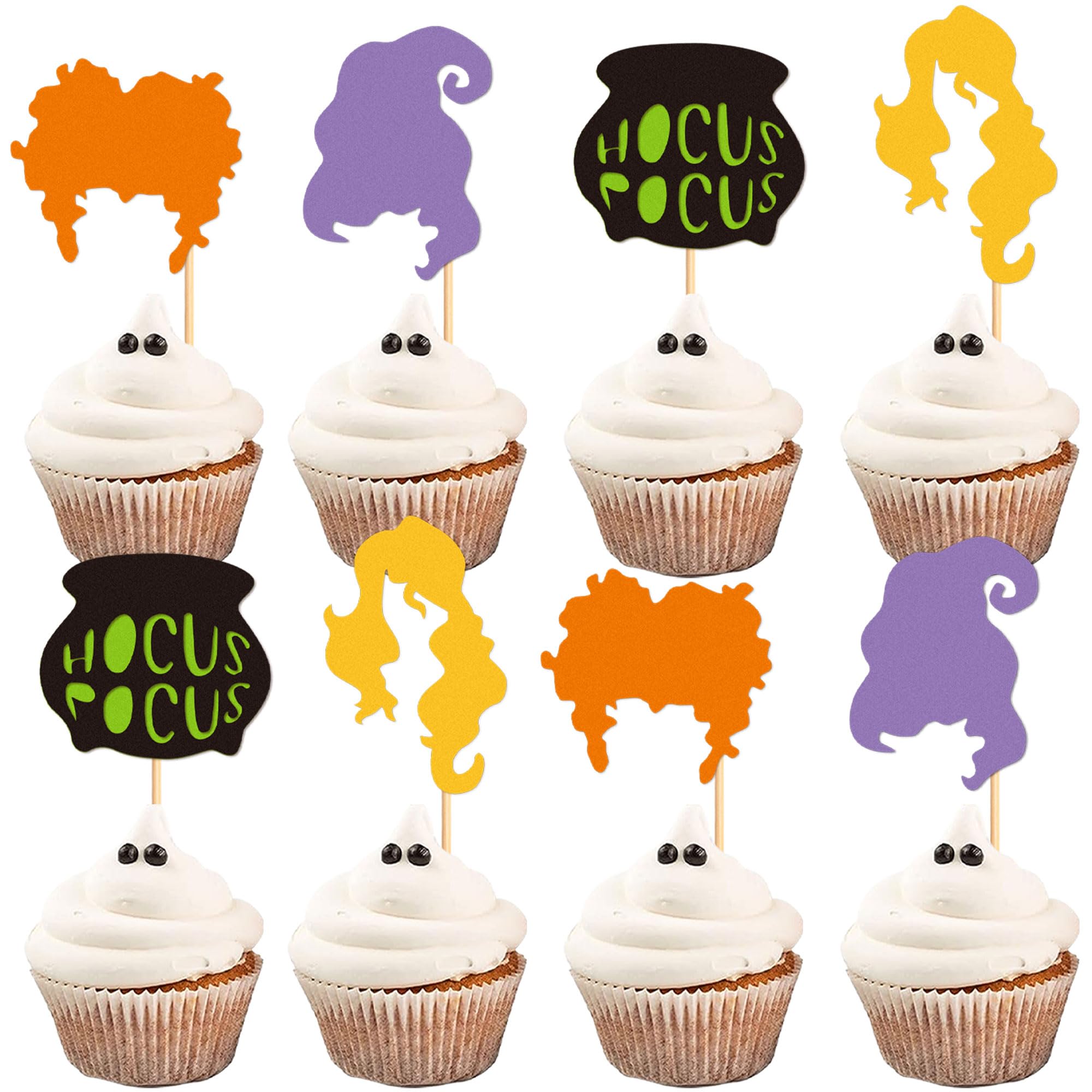 Blumomon 24Pcs Happy Halloween Cupcake Toppers Witch Cupcake Decoration Picks Halloween Theme Birthday Anniversary Babyshower Party Supplies โ image 1