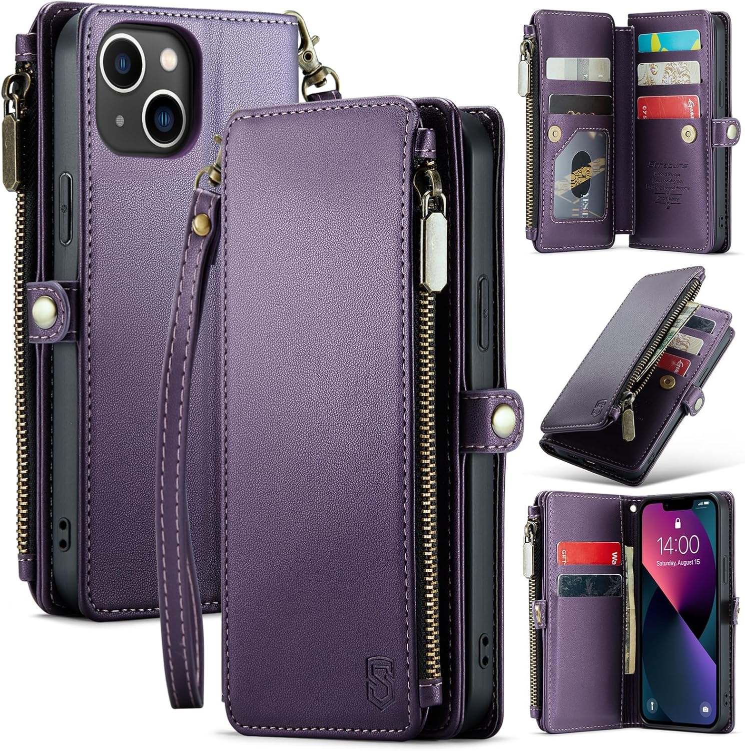 Strapurs Compatible with iPhone 13 Wallet Case with Card Holder【RFID Blocking
