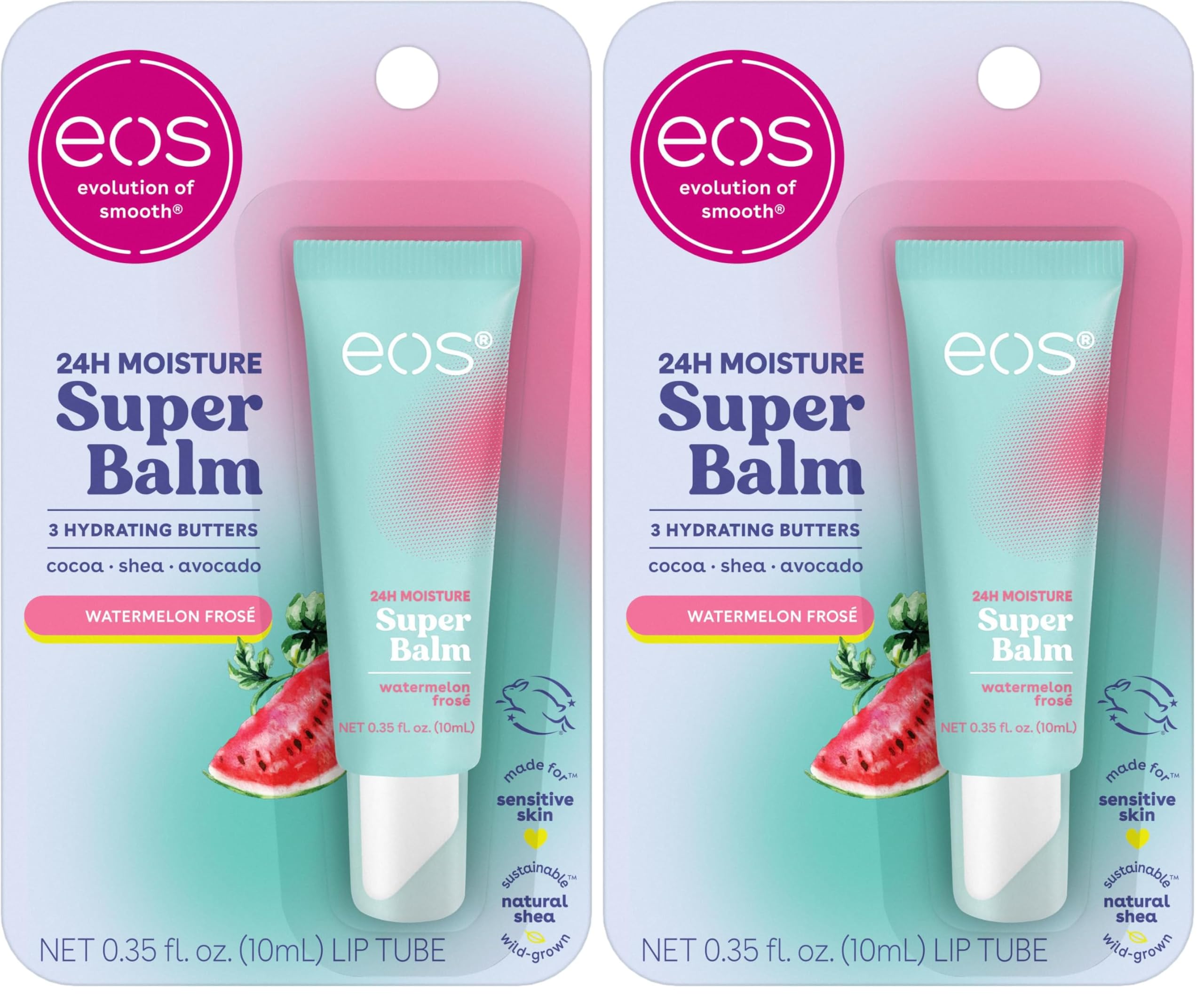 eos Lip Balm, 24H Moisture, Super Balm, Sensitive Skin | Watermelon Frosé | Lip Mask | Day or Night Treatment | Pack of 2