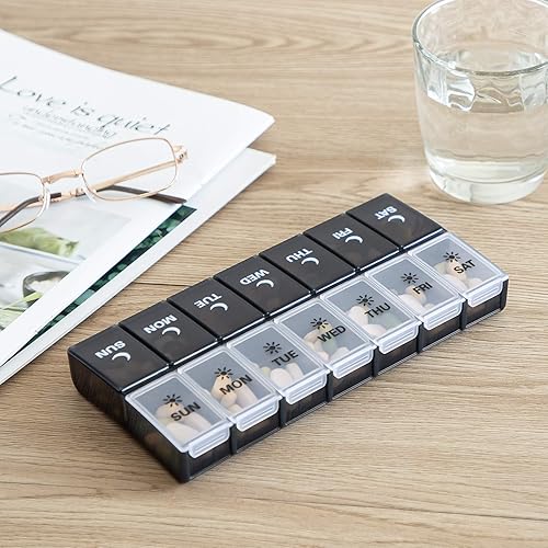Miniatura 7 de Pastillero organizador de 7 días 2 veces al día, gran pastillero semanal AM PM, organizador de medicamentos de día y noche, pastillero dos veces al