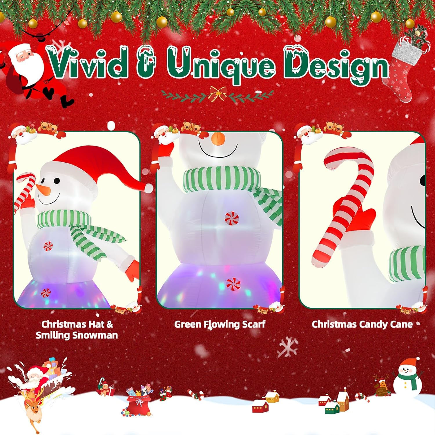 B&D 12FT Giant Christmas Inflatables Snowman Outdoor Decorations, Christmas Blow Up Snowman Inflatables Yard Decoration with Rotating Colorful LED Lights for Holiday Party Garden Yard Outdoor Decor