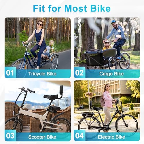 Miniatura 18 de BLUEWIND Asiento de bicicleta de gran tamaño, asiento de bicicleta ancho, diseño de respaldo novedoso para bicicleta eléctrica, ajuste universal Rojo