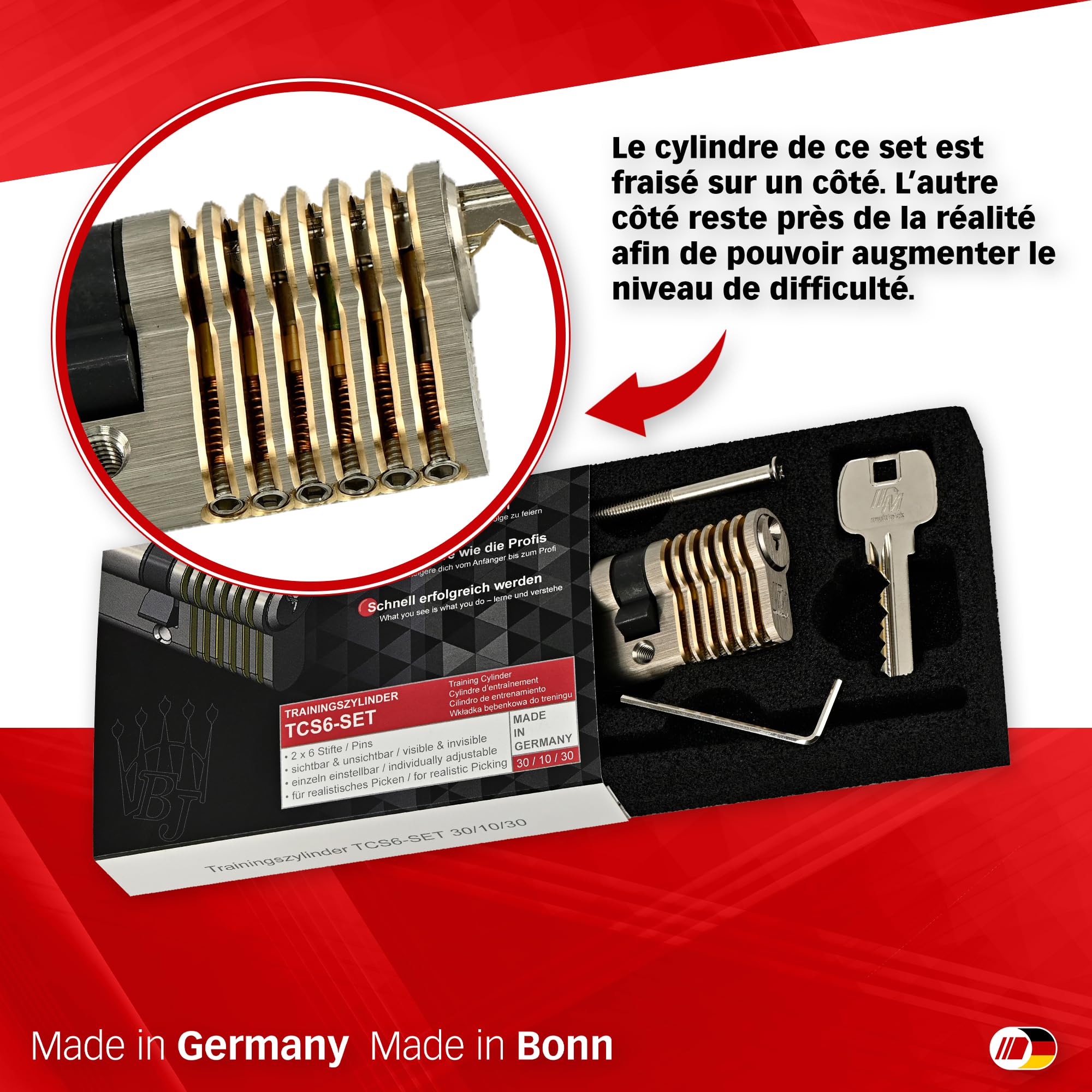 MULTIPICK Cylindre d’entraînement standard - [6 goupilles variables] Crochetage serrure - Lockpicking kit - Pour débutants et professionnels - Crocheteur de serrure professionnel - Made in Germany