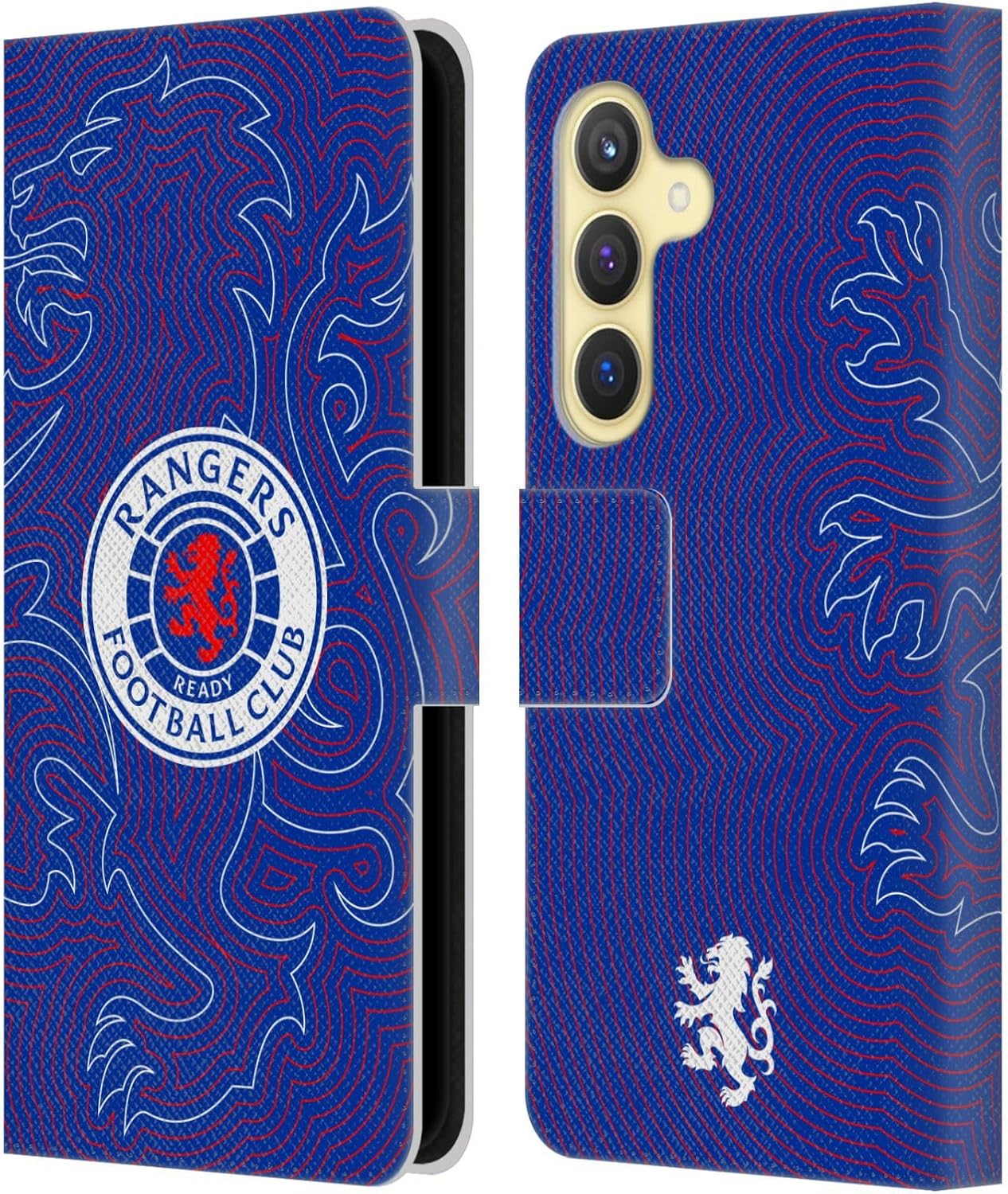 Head Case Designs Officially Licensed Rangers FC Lion Pinstripes Pattern Crest Leather Wallet Case Compatible with Samsung Galaxy S24 5G