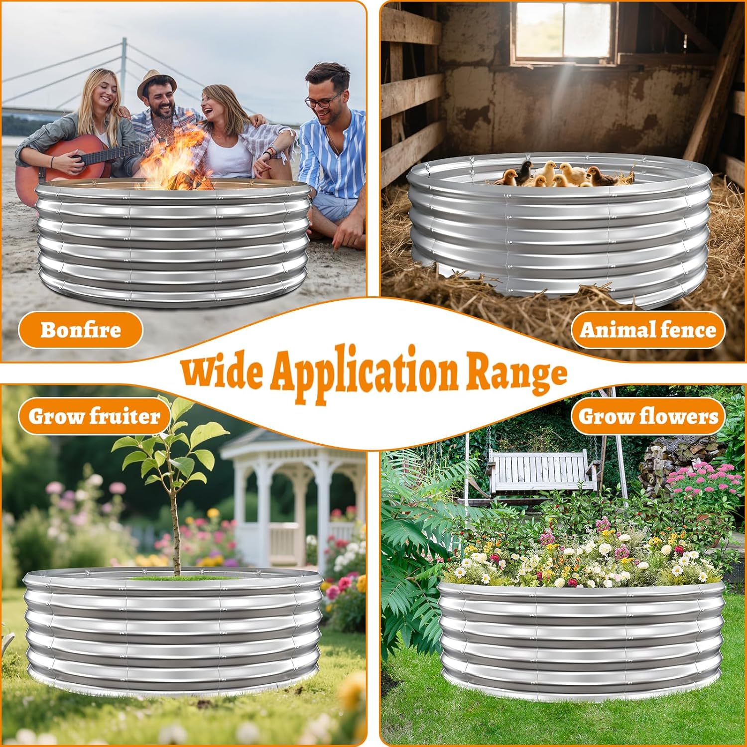 Metal Fire Pit Ring/Bonfire Fire Ring- 48 Inches Diameter, 0.7 MM Thick,1.5 ft High, Durable and Stylish for Outdoor Fire Pits,Patios and Camping (Silver, 4X4X1.5 ft)