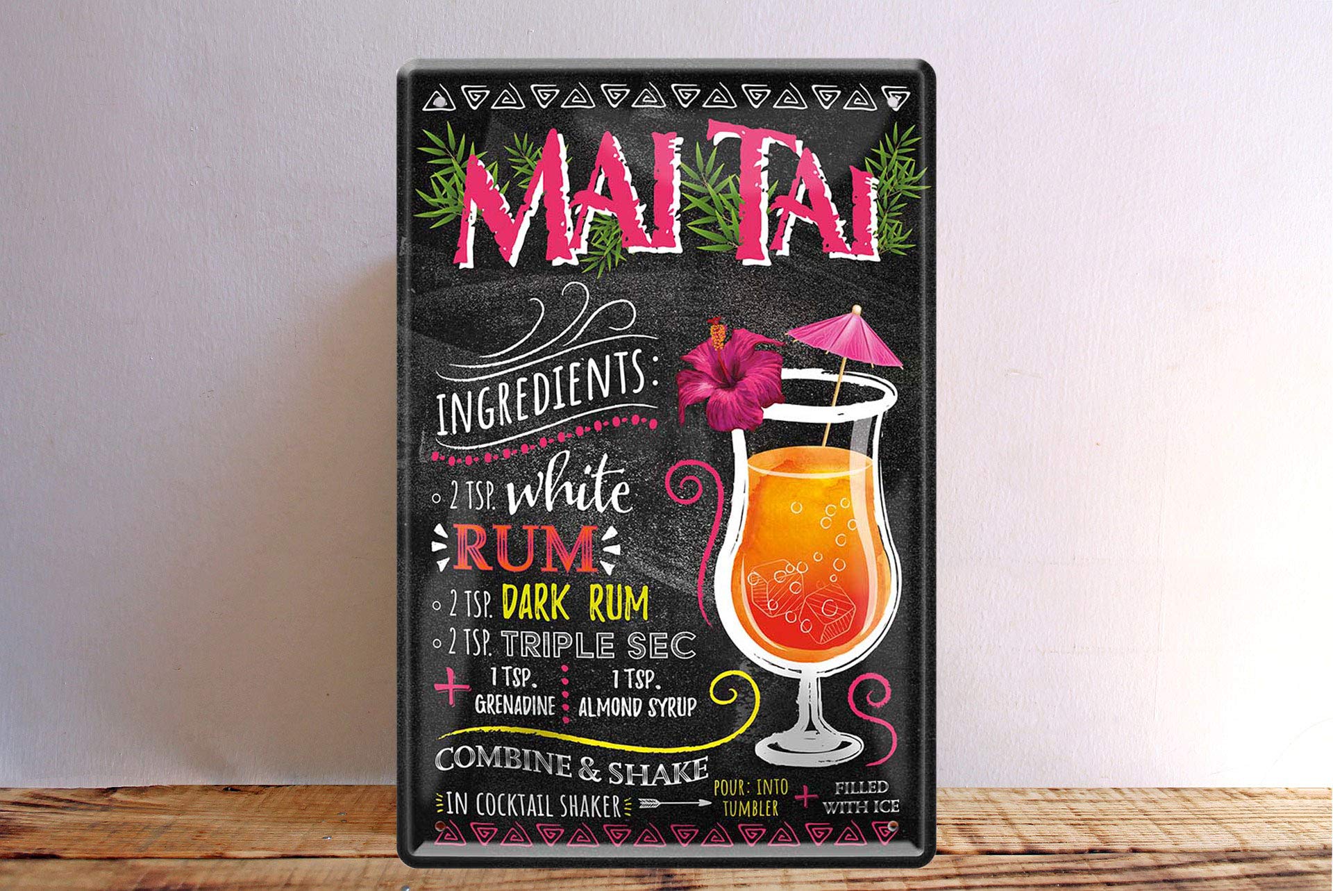 schilderkreis24 - Targa in metallo con ricetta per cocktail, decorazione per bar, cucina, pub, per tutti gli amanti di liquori, cocktail e long drink, 20 x 30 cm, Swimming Pool