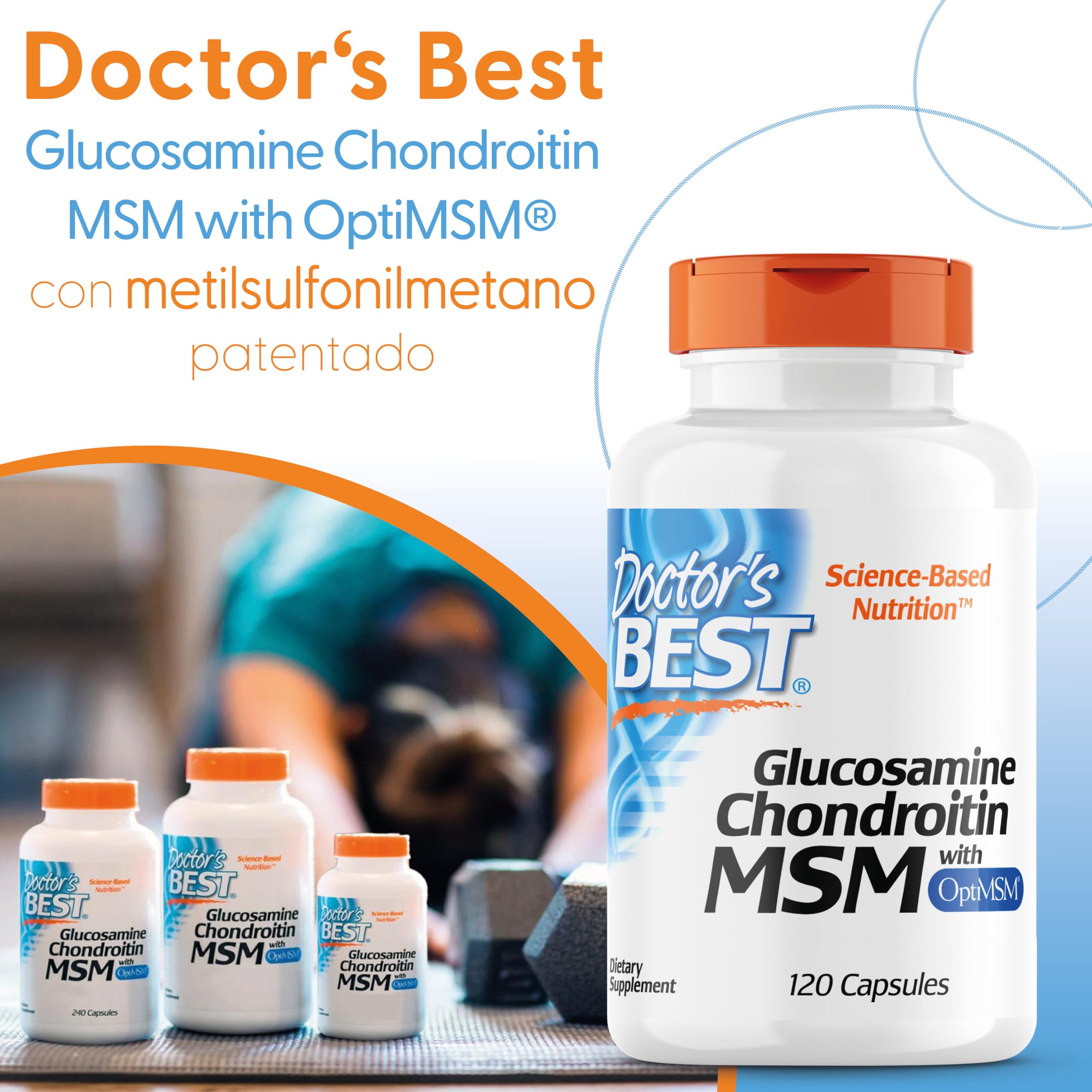 Doctor's Best, Glucosamin-Chondroitin MSM, con OptiMSM, 120 Cápsulas, Probado en Laboratorio, Sin Soja, Sin Gluten, No GMO