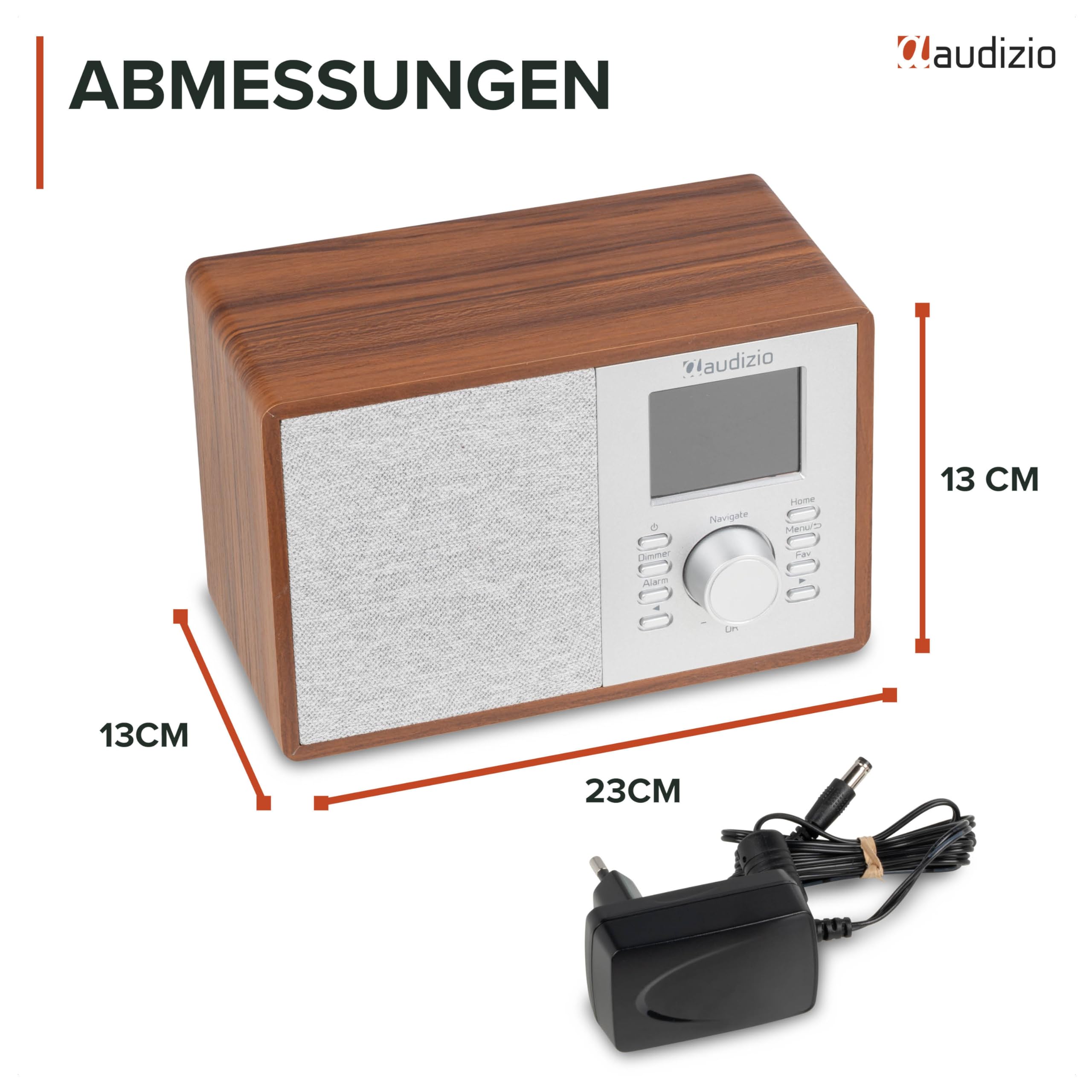 Audizio Cosa WLAN Internetradio klein - DAB+ Digitalradio mit Bluetooth - Kompaktes Küchenradio, Radiowecker, Farbdisplay & Kopfhöreranschluss - Braun