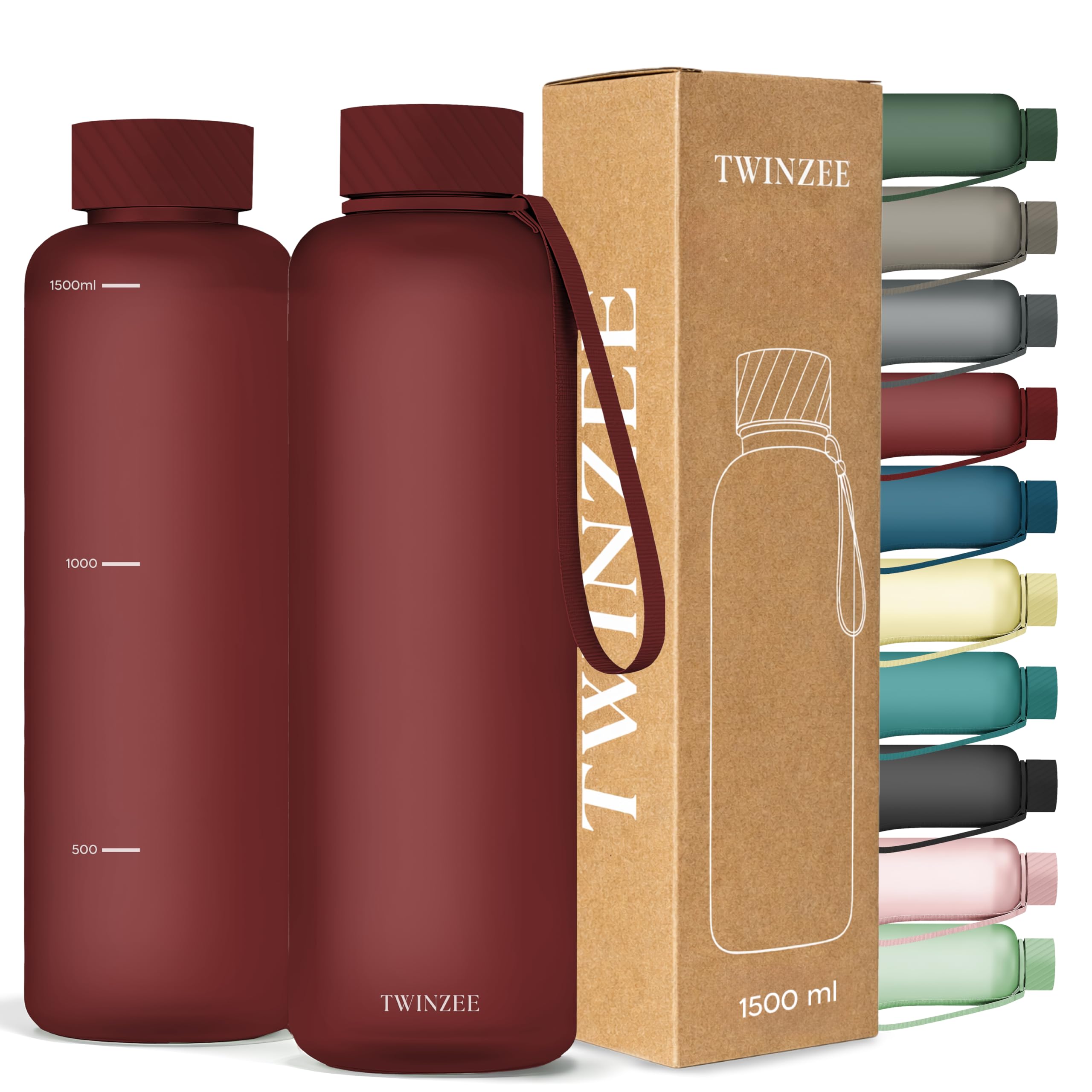 Twinzee Borraccia 1,5 litri - A Prova di Perdite, Senza BPA, Sostenibile - Water Bottle per Scuola e ufficio, Borraccia sportiva - Rosso