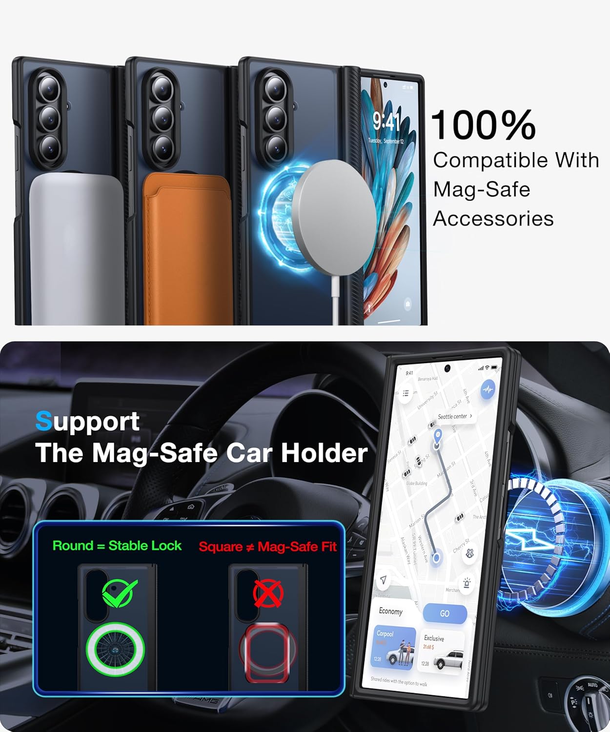 NO.1 Magnetic for Samsung Galaxy Z Fold 7 Case with MagSafe[Hinge Protection][Military-Grade Drop Tested][Anti-Slip Texture]Translucent Matte Soft Silicone Bumper for Samsung Fold 7 Case, Black