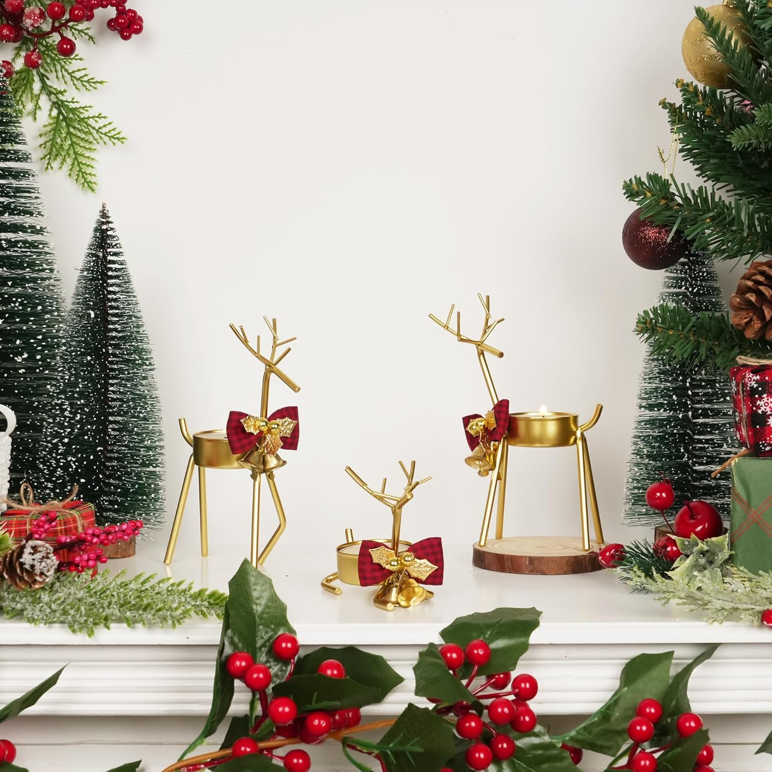 Christmas Reindeer Tealight Candle Holder: 6 Pcs Gold Reindeer Decoration for Window & Table