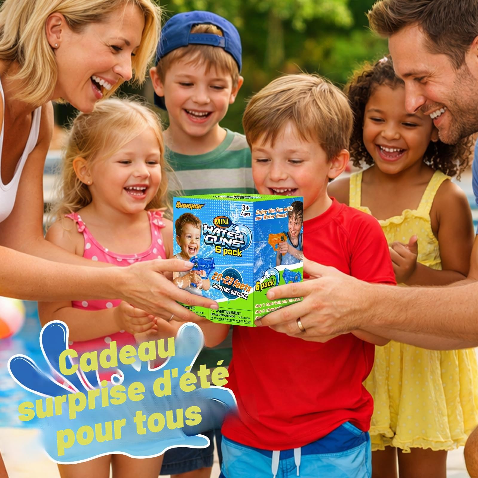Quanquer Lot de 6 Pistolets à Eau pour Enfants - Portée : 7 m - 150 ML - Réservoir d'eau d'été - Super Water Soaker - Pistolet à Eau pour Jouets en Plein air - Piscine de Plage - Watergun