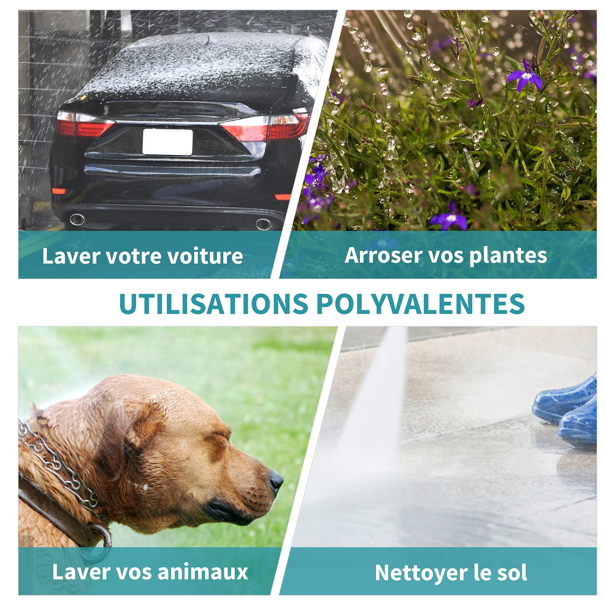 Outsunny Enrouleur Tuyau Arrosage Automatique 15 + 1,4 m Turquoise Gris | Pivotant 180°, Lance Arrosage, Support Mural Intégré