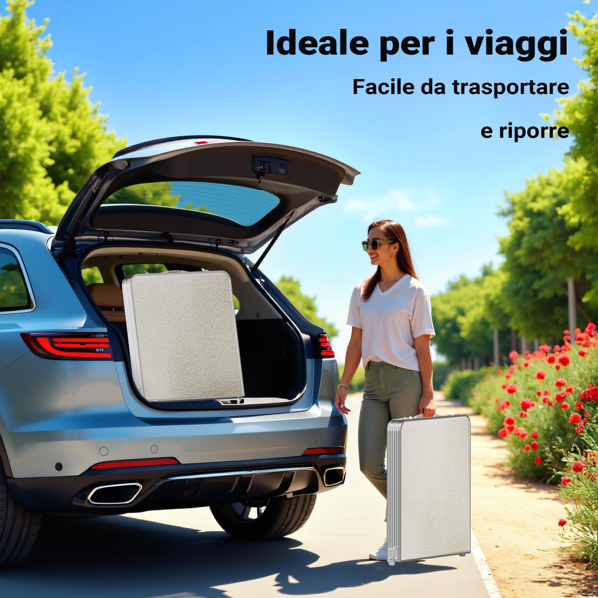 Wiltec Set da campeggio con tavolo pieghevole regolabile in altezza e 4 sedie richiudibili per uso outdoor
