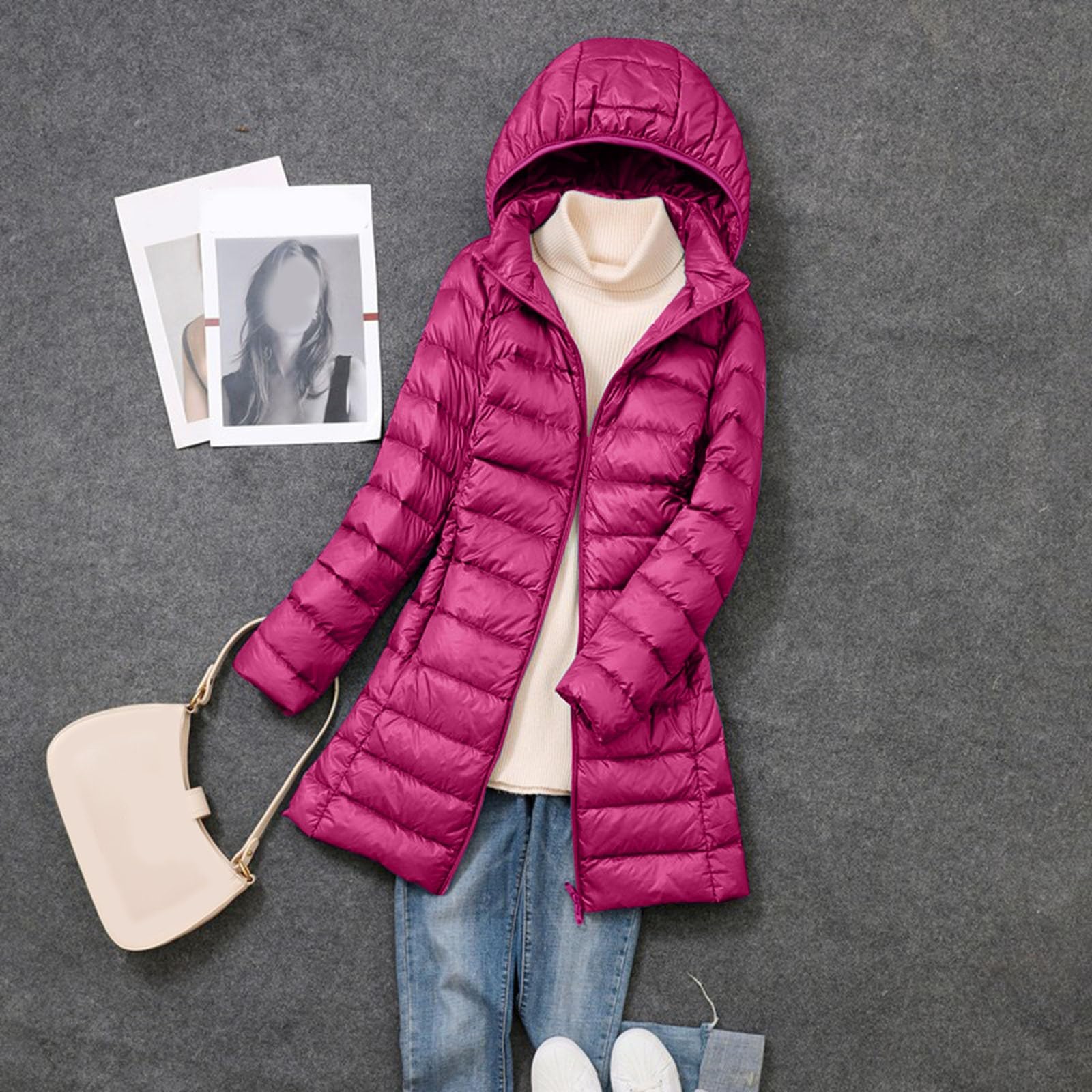 Veste de ski pour femme 36 sans capuche, manteau d'hiver coupe-vent avec isolation recyclée, manteau d'hiver mince avec long manteau en duvet de canard blanc chaud, vêtements d'extérieur veste d'hiver