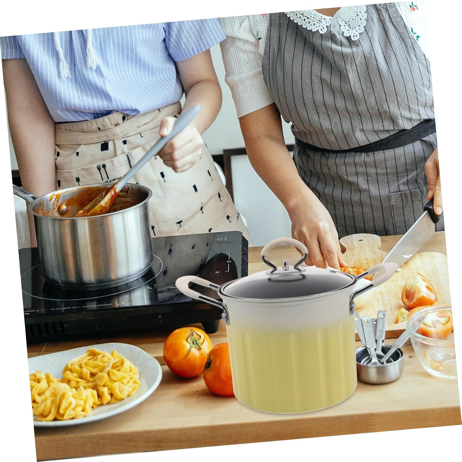 VOSAREA Stainless Steel Tempura Pot with Lid Versatile Deep Fryer with Strainer Basket for Induction and Gas Cooktops for Japanese Cooking Fish Shrimp and French Fries