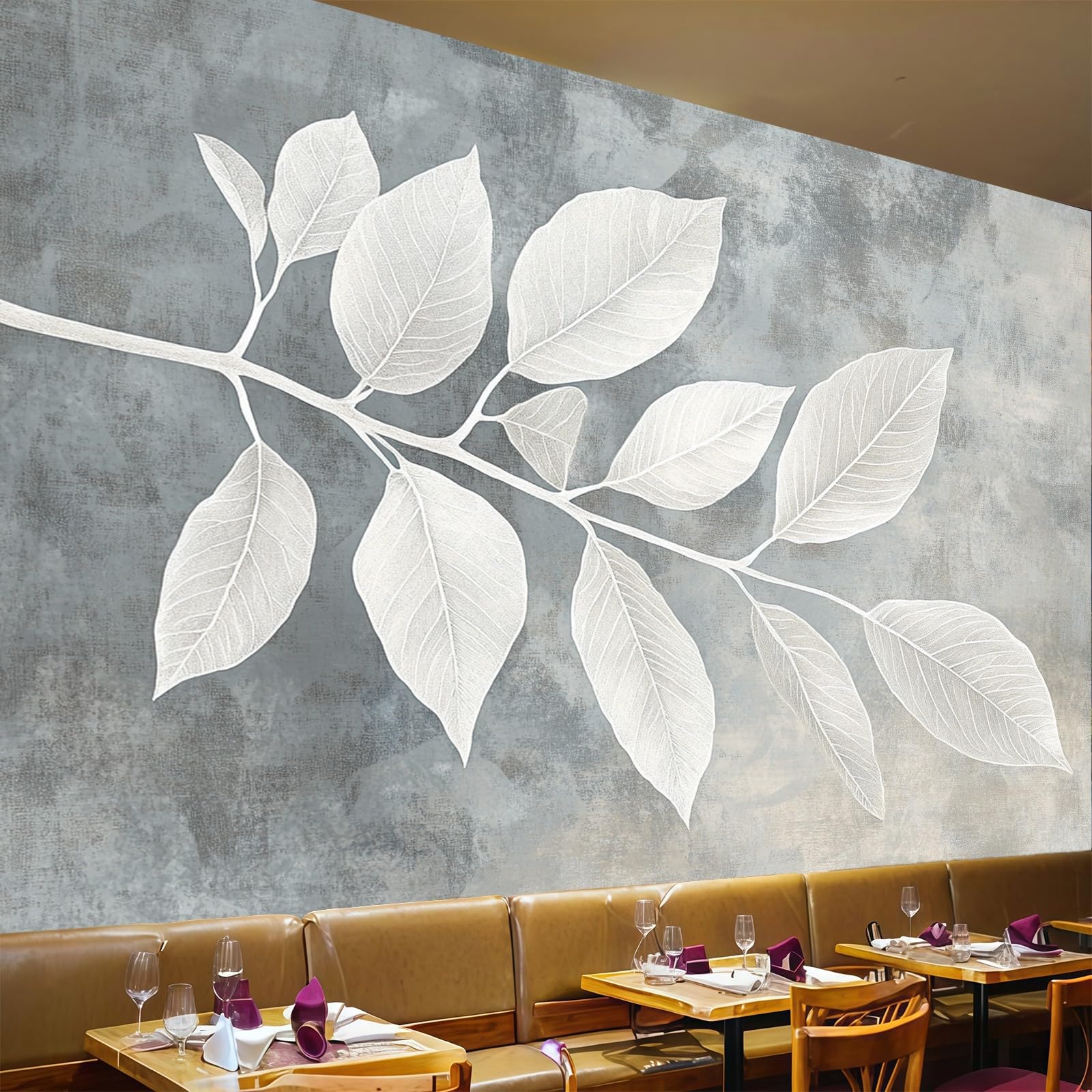 Papier peint feuilles abstraites 3D en intissé moderne pour masquer les défauts du mur