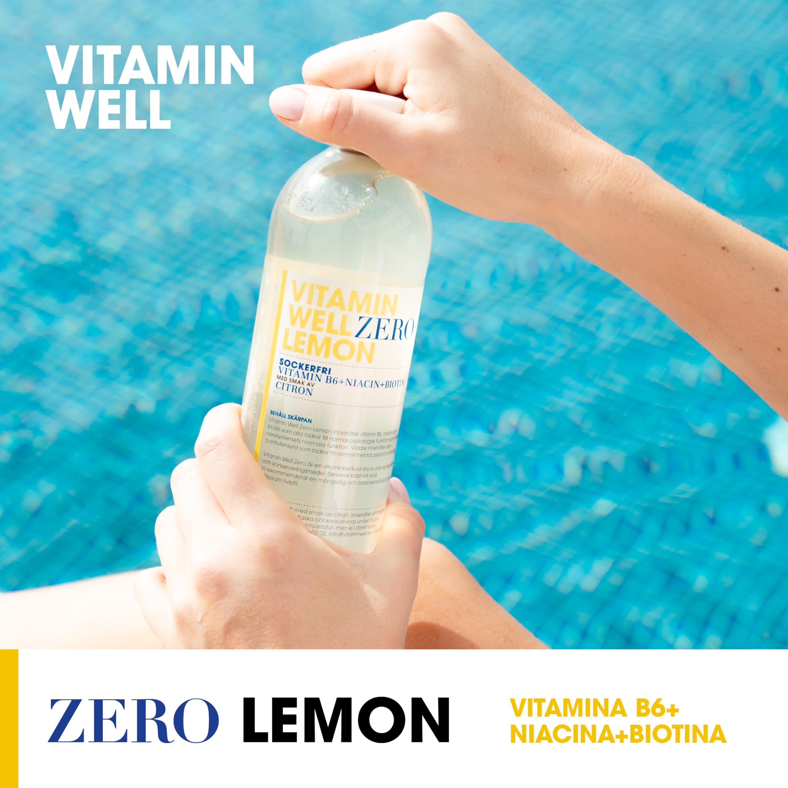 Vitamin Well - Bebida enriquecida sin azúcar con vitaminas C y D, zinc y biotina. Una alternativa saludable con sabor a fresa y ruibarbo. Lemon/Limón (12 x 500 ml).