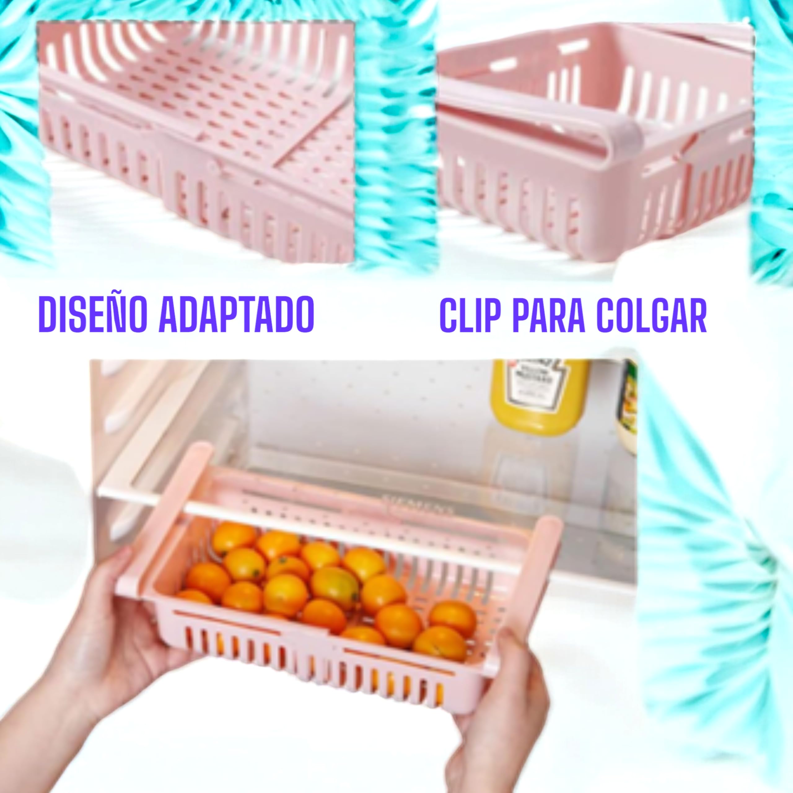 Pack 4 unid - Cesto colgante - Almacenamiento en neveras - Contenedores de almacenamiento - Organizador de nevera - Cestas colgantes para refrigerador - Organizador de alimentos Frescos.
