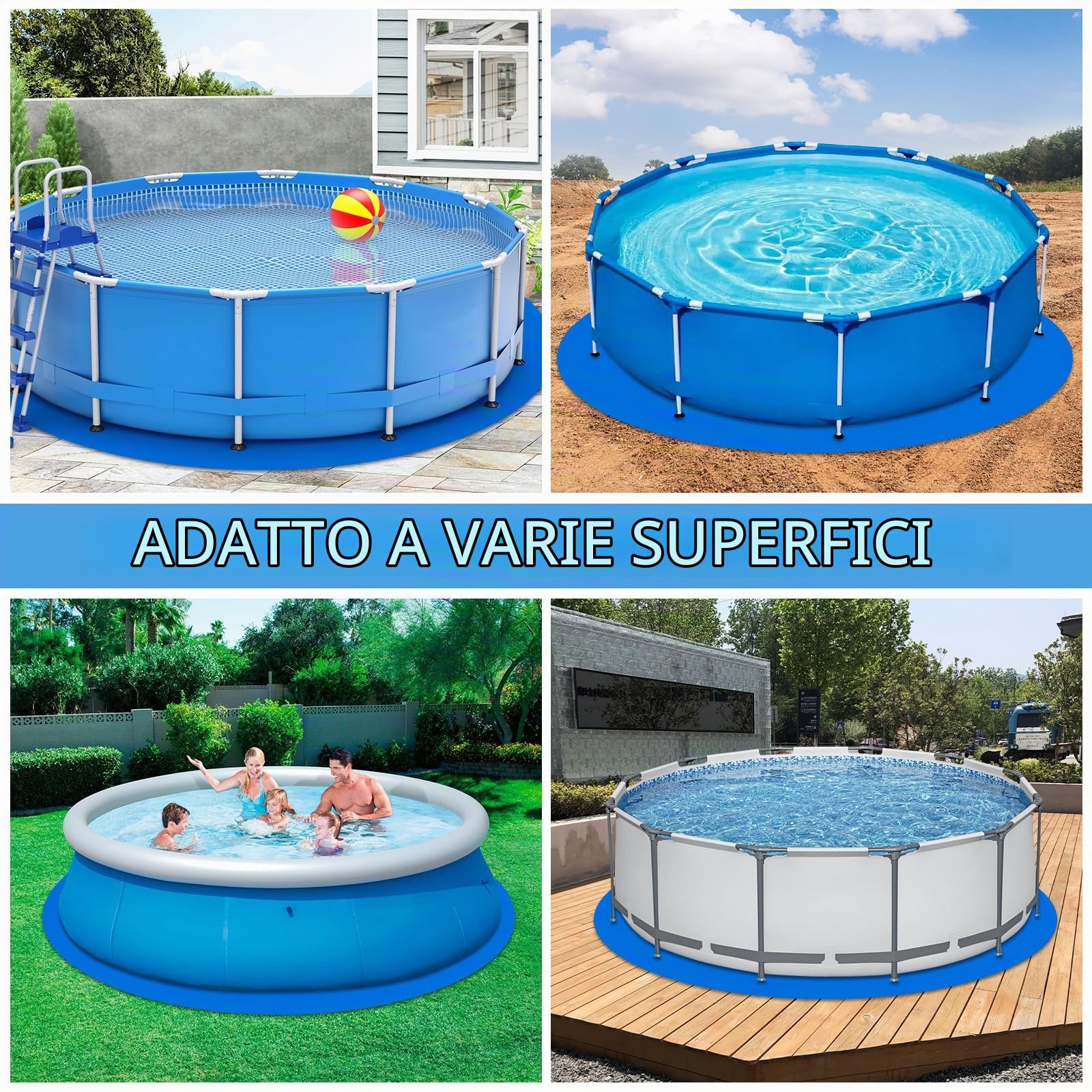 Tappetini per Piscina Fuori Terra, Panno di Terra rotondo Pieghevole Impermeabile, Telo da Terra per Piscina Pieghevole Impermeabile, Protezione del Pavimento della Piscina