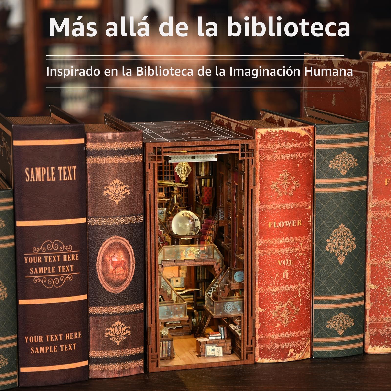 MiniCity Book Nook Kit, DIY Miniature Dollhouse Booknook Kit, Puzzle de Madera 3D, sujetalibros, estantería para Insertar decoración con luz LED para Adolescentes y Adultos (Beyond Library)