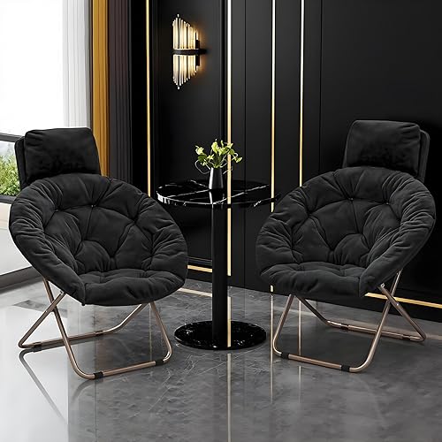 Miniatura 2 de Magshion Silla platillo con reposacabezas extraíble, silla plegable de luna para adultos, asiento de lectura cómodo de gran tamaño para dormitorio,