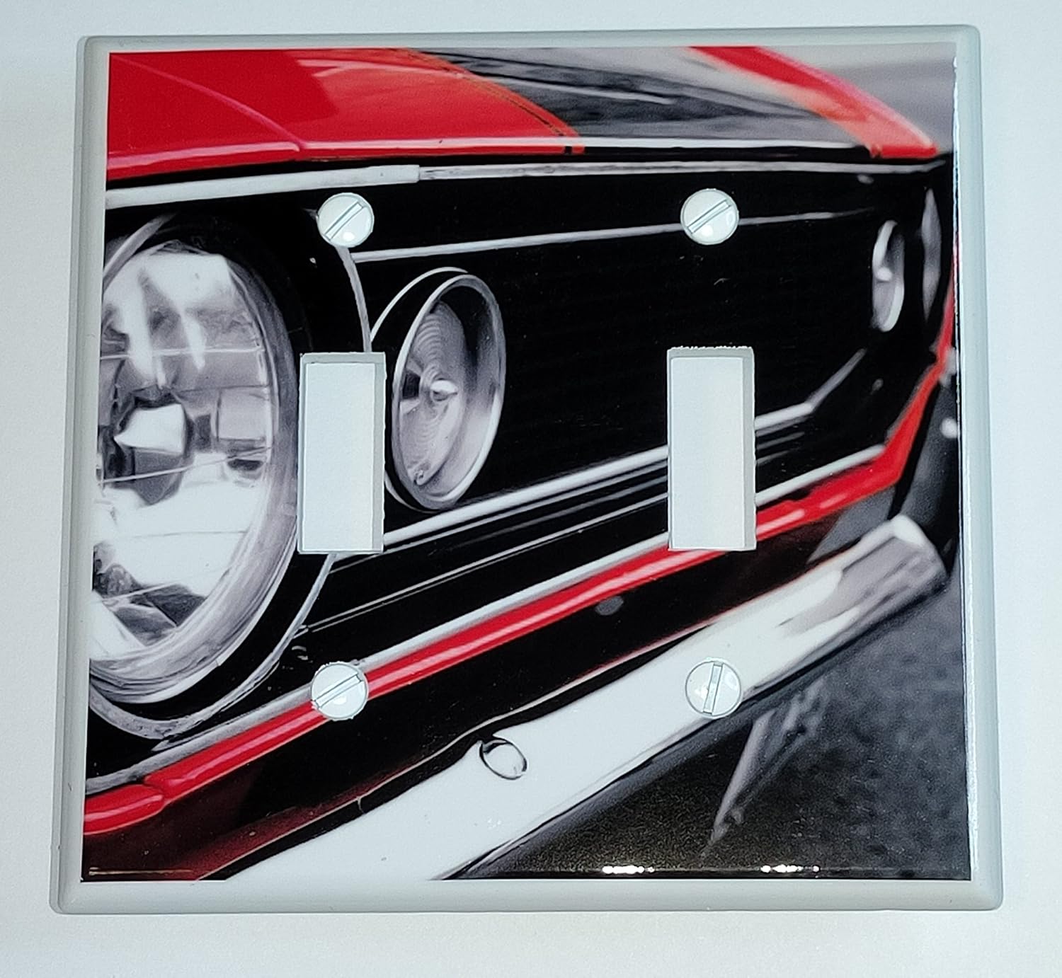 Double Toggle (2-toggle) Light Switch Plate Cover - Racing Race Cars - Muscle Car