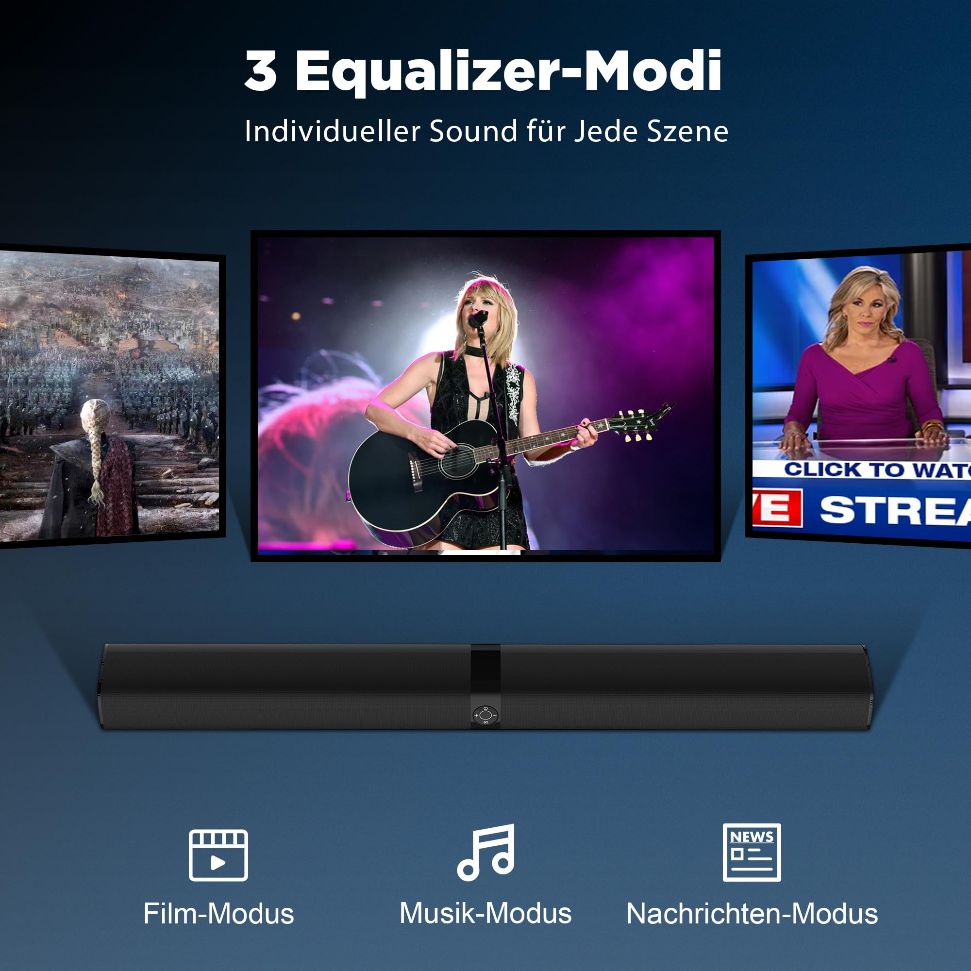 GarageRock Soundbar für TV Geräte, Teilbare 2-in-1 Set of TV Soundbar, Auto-Volume-Boost, 3 Sound Modi, Surround Soundsystem, Bluetooth 5.3, ARC/Opt/Aux, TV Lautsprecher für Fernseher, Monitor, 1pcs