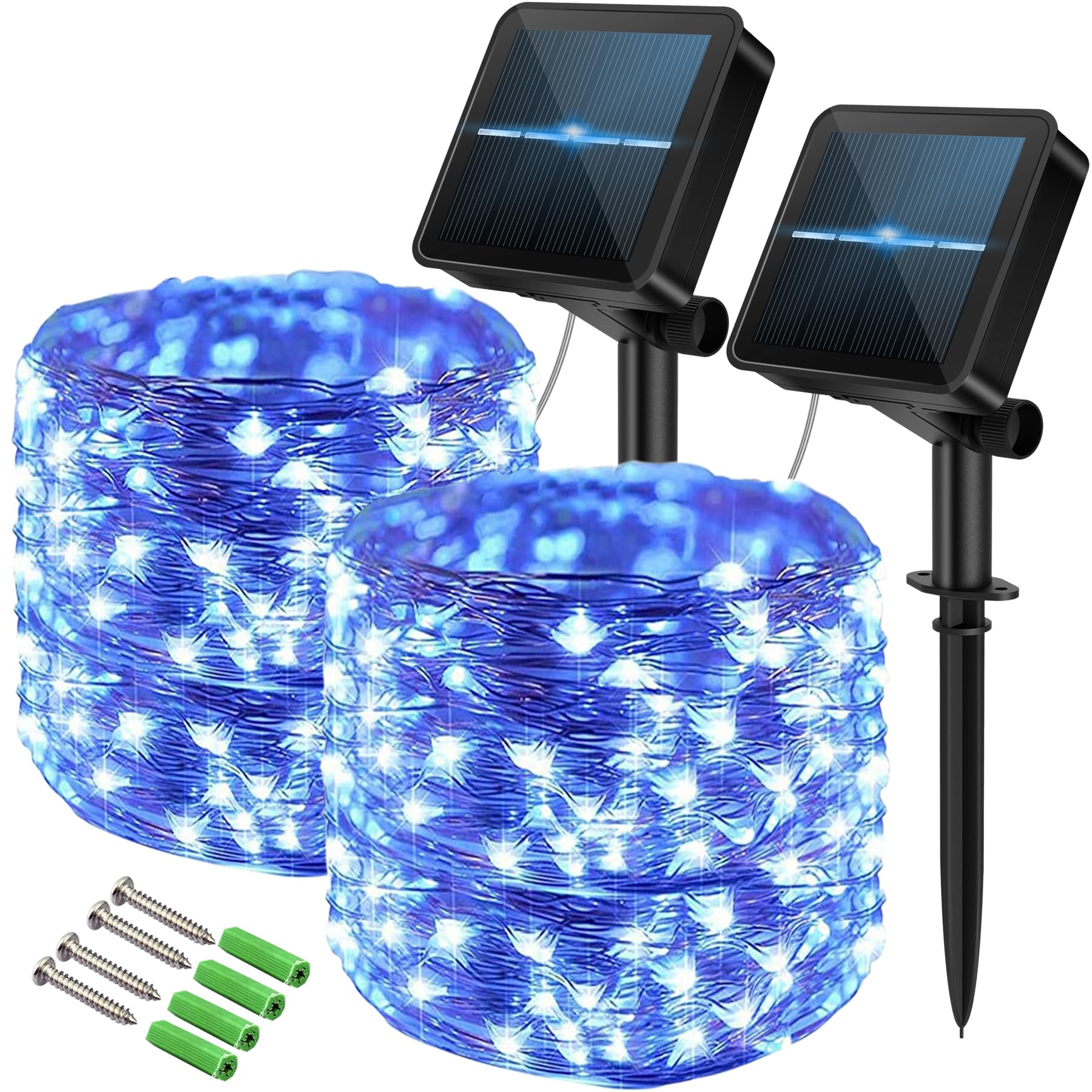 Knasin 120 LED Solar Fairy Lights Outdoor, 2 Pack Total 24M/ 80Ft 240LEDS, 8 Modes with 8-Hour Timer, Outdoor Garden Lights, Waterproof String Lights, Suitable for Party, Camping, Decorations (Blue)