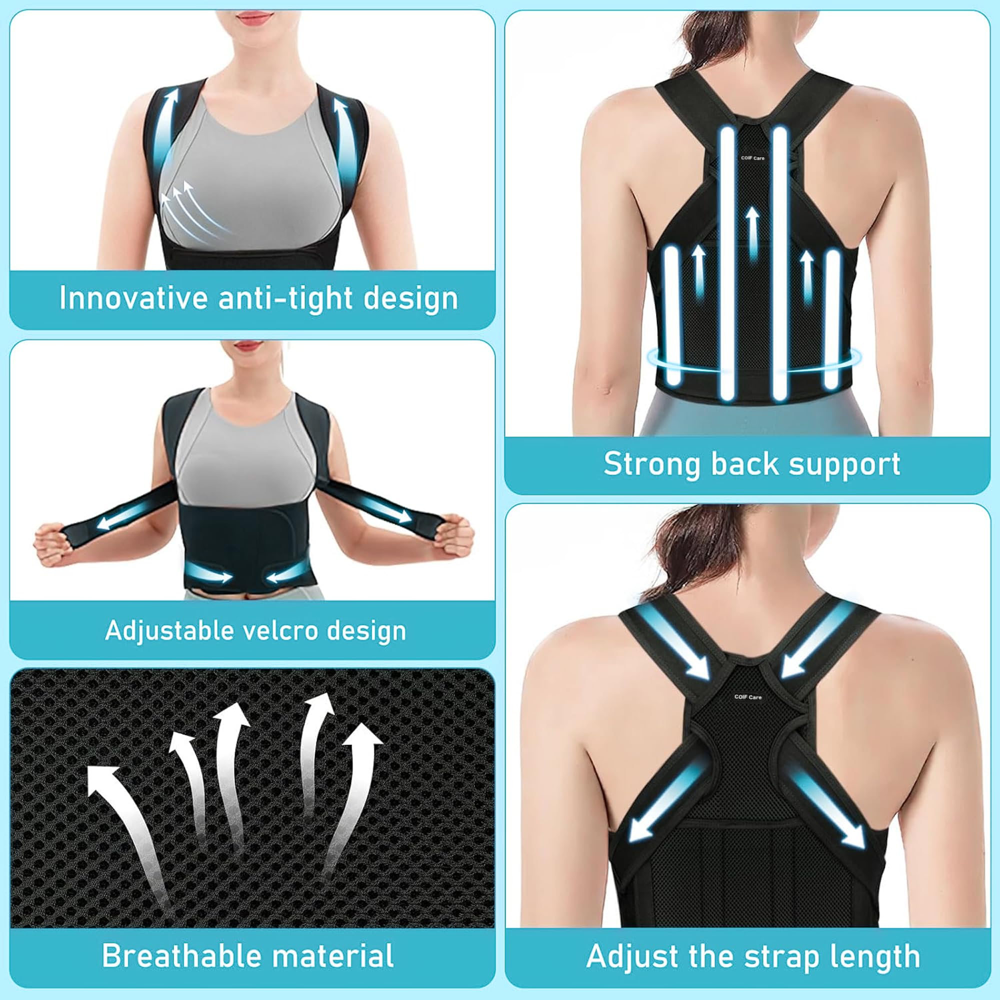 COIF Premium Back Brace Posture Corrector for Women and Men | Back Straight And Shoulder Support Belt | Full Adjustable Shoulder Straightener for Improving Back Posture, Relief for Upper and Lower Back, Lumbar, Neck, Shoulder Pain (Free Size) - Image 3 thumbnail