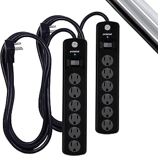 Surge Protector Power Strip, 8 Ft Extension Cord, 6 Outlet Extender, 800 Joules, Flat Plug, Twist-to-Close Safety Covers, UL Listed, Black, 2 Pack, 54643