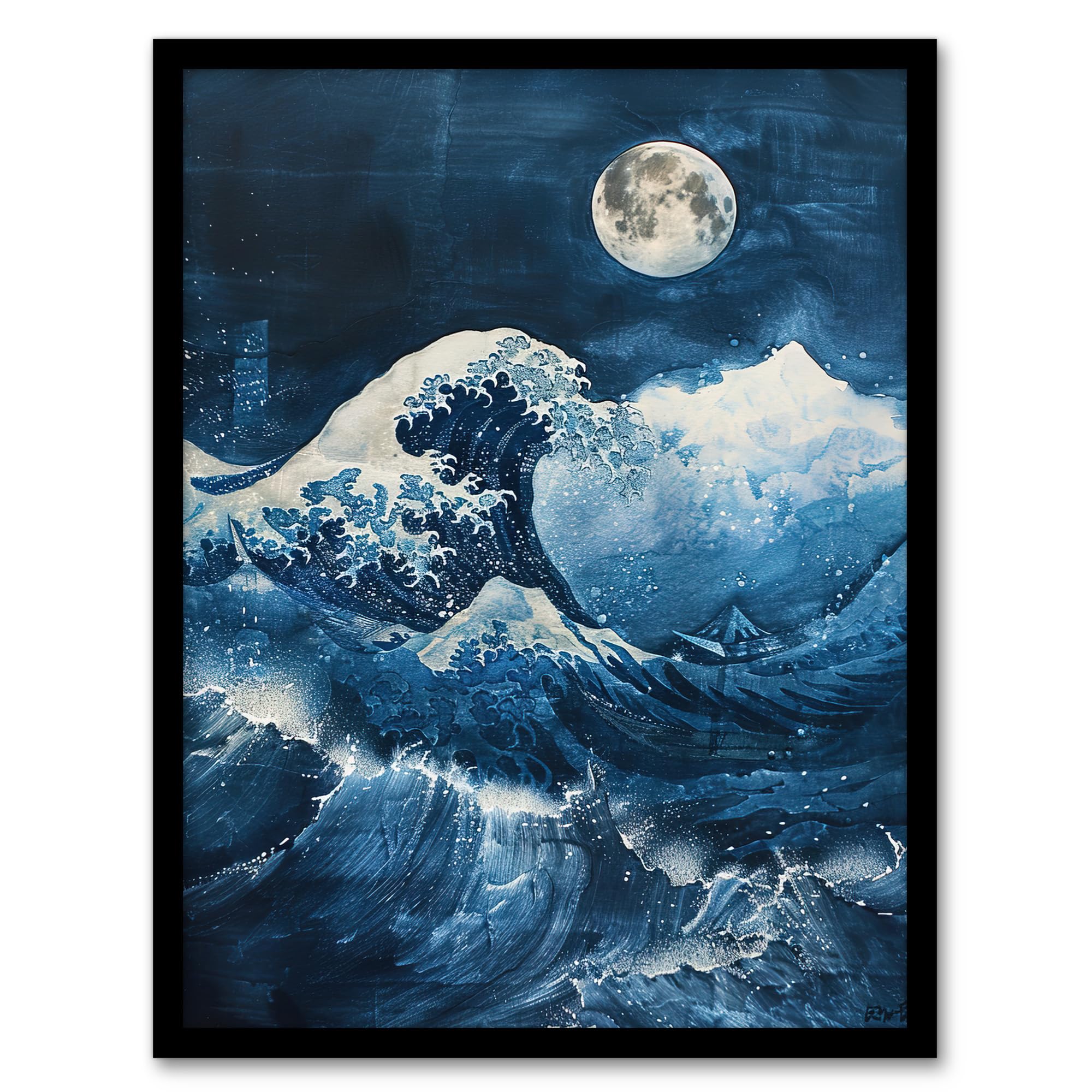Artery8 The Great Wave At Full Moon Storm Sea Painting Wall Art PrintA4 Size from B&Q