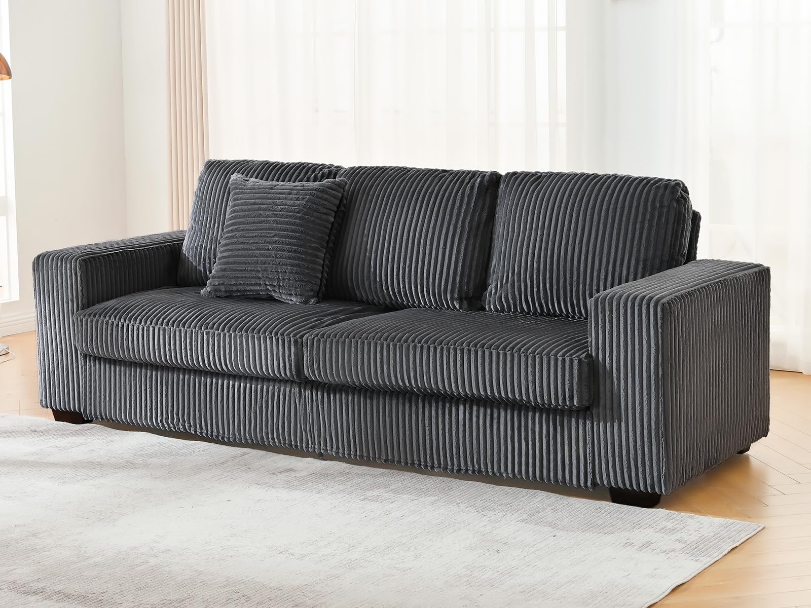 97 in Sofa Couch, Big Comfy Couch for Living Room, Cloud Couch with Oversized Armchair, Small Sofa with 24 in Deep Seat, Velvet Couch for Home and Apartment, Modern Couch, 3 Seater Couch, Grey