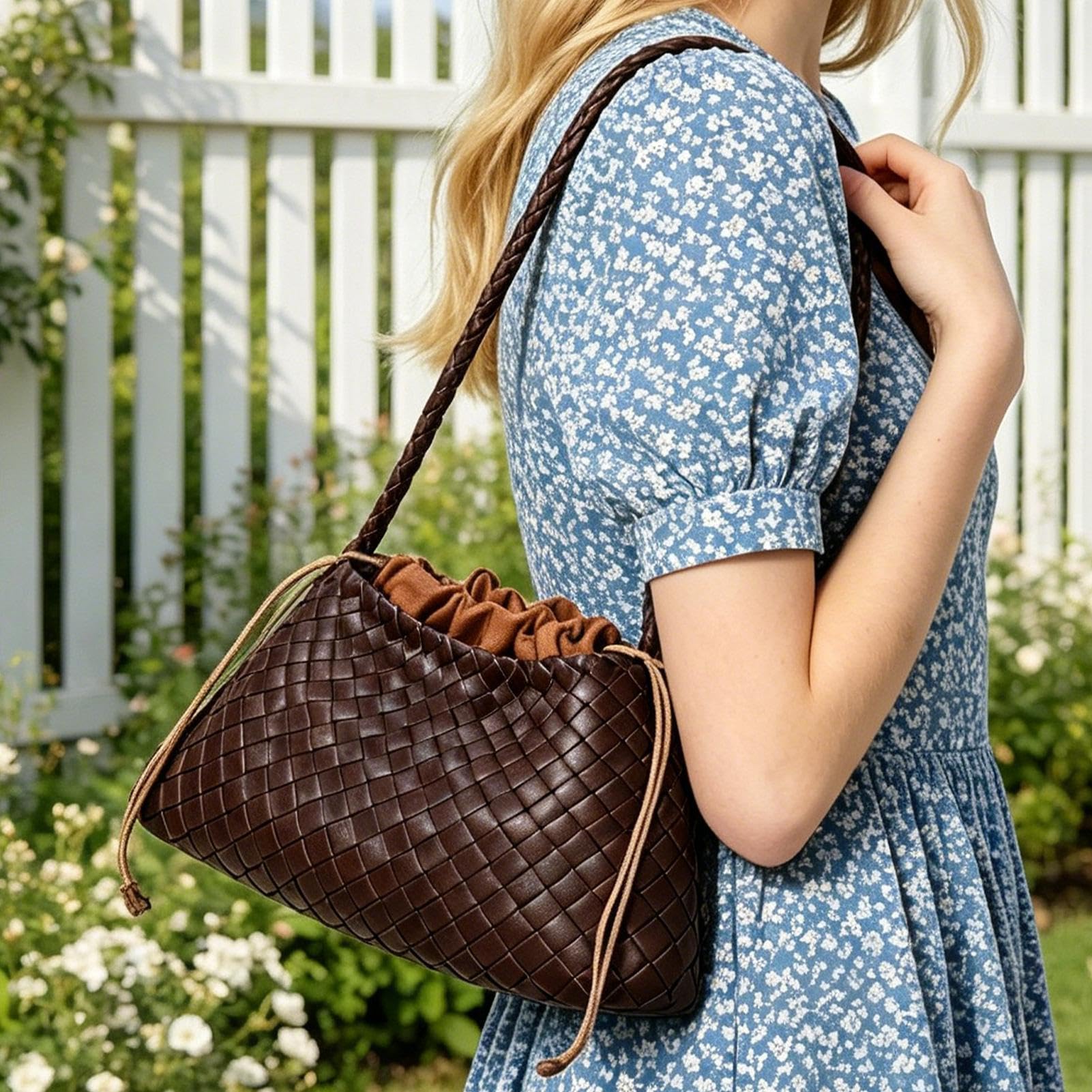 Generisch Geflochtene Hobo Schultertasche für Damen,Sommerliche Freizeittasche - Modische Bucket Bag - für Damen Frauen Mädchen Ehefrauen Mütter Reiseliebhaber Pool Shopping Picknick Konzert Urlaub