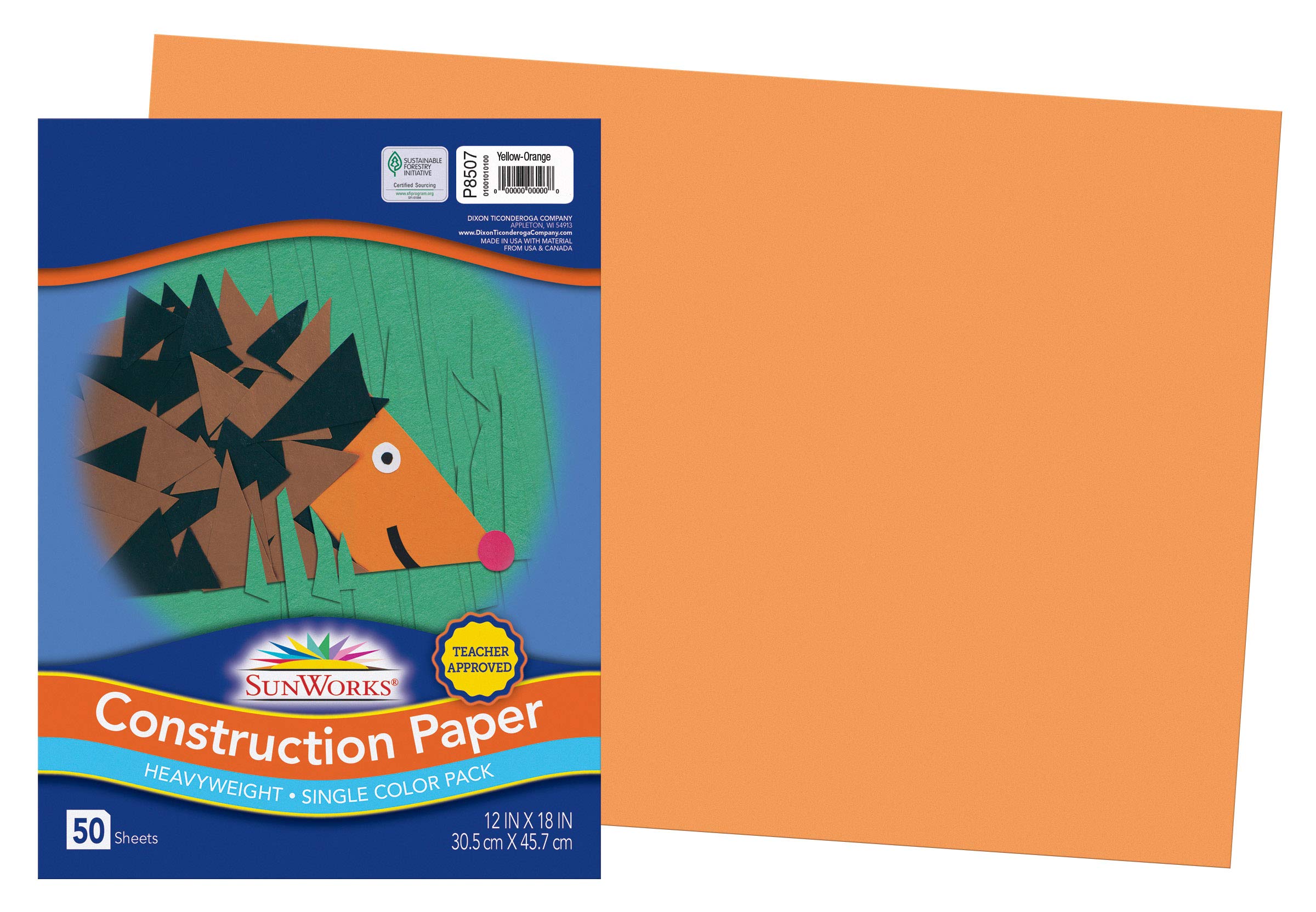 SunWorks Construction Paper, Yellow-Orange, 12" x 18", 50 Sheets