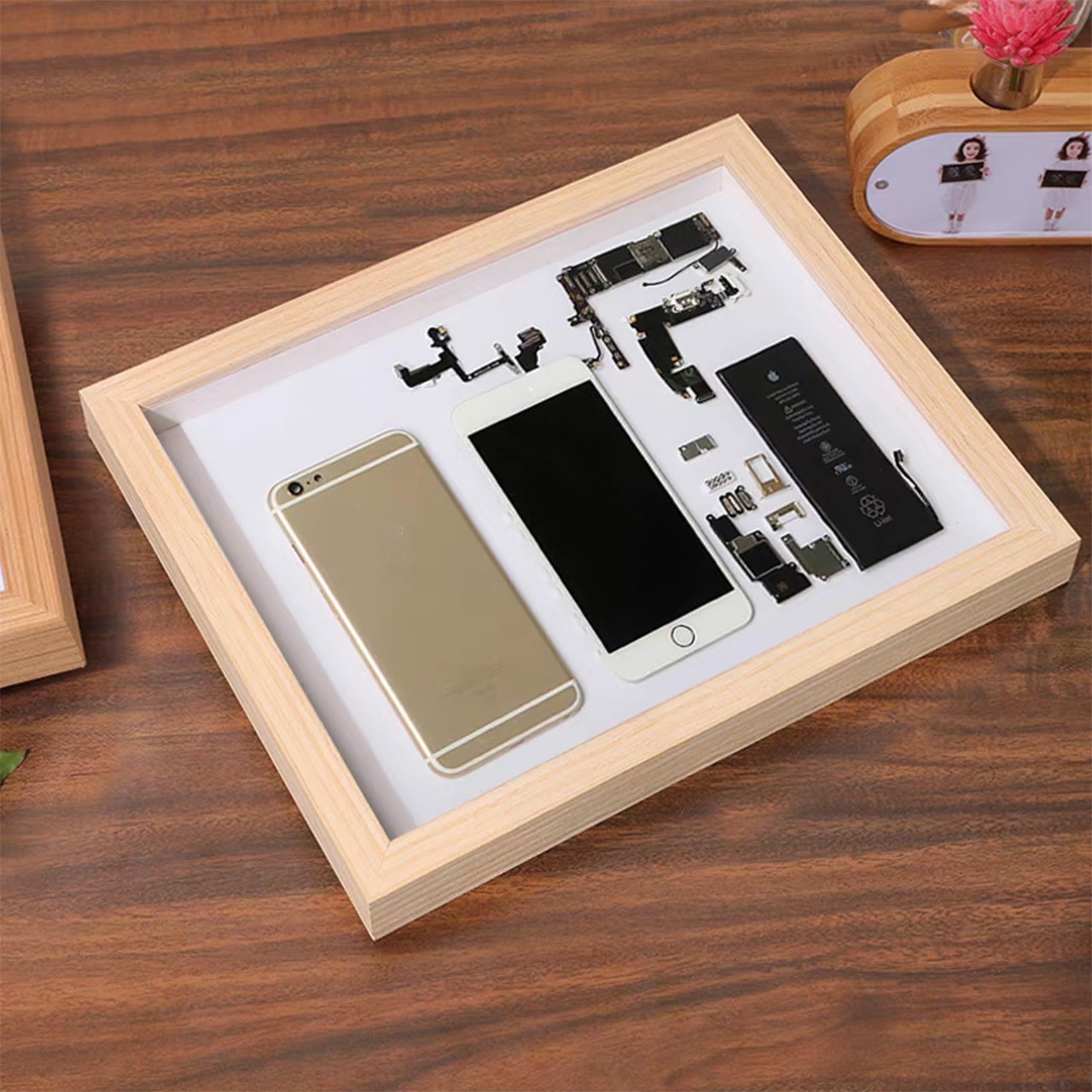 Houstimi Shadow Box Frame 8x10 Natural Wood Picture Frames 3D Deep Box 2 Pack Small Shadow Box Display Case Made of Solid Wood and Real Glass Internal Depth 0.6 inches for Wall Or Tabletop - Image 3