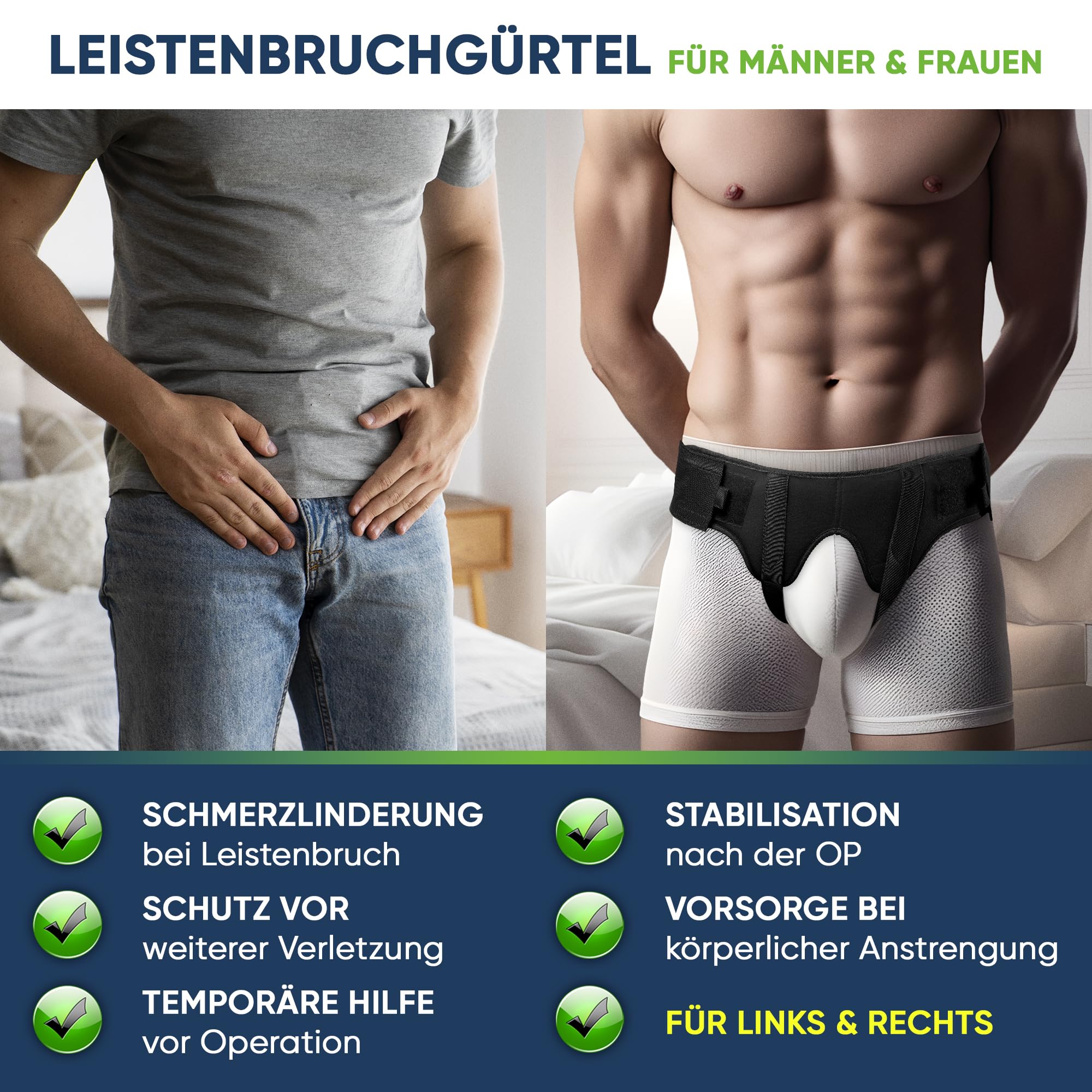 aHeal Leistenbruch Herren Medizinischer Stützgürtel - Leistenbruchgürtel für Männer, Weiches Elastisches Bruchband Leistenbruch, Schmerzlinderung Leistenbruch Gürtel & Herniengürtel - Größe 3 Schwarz