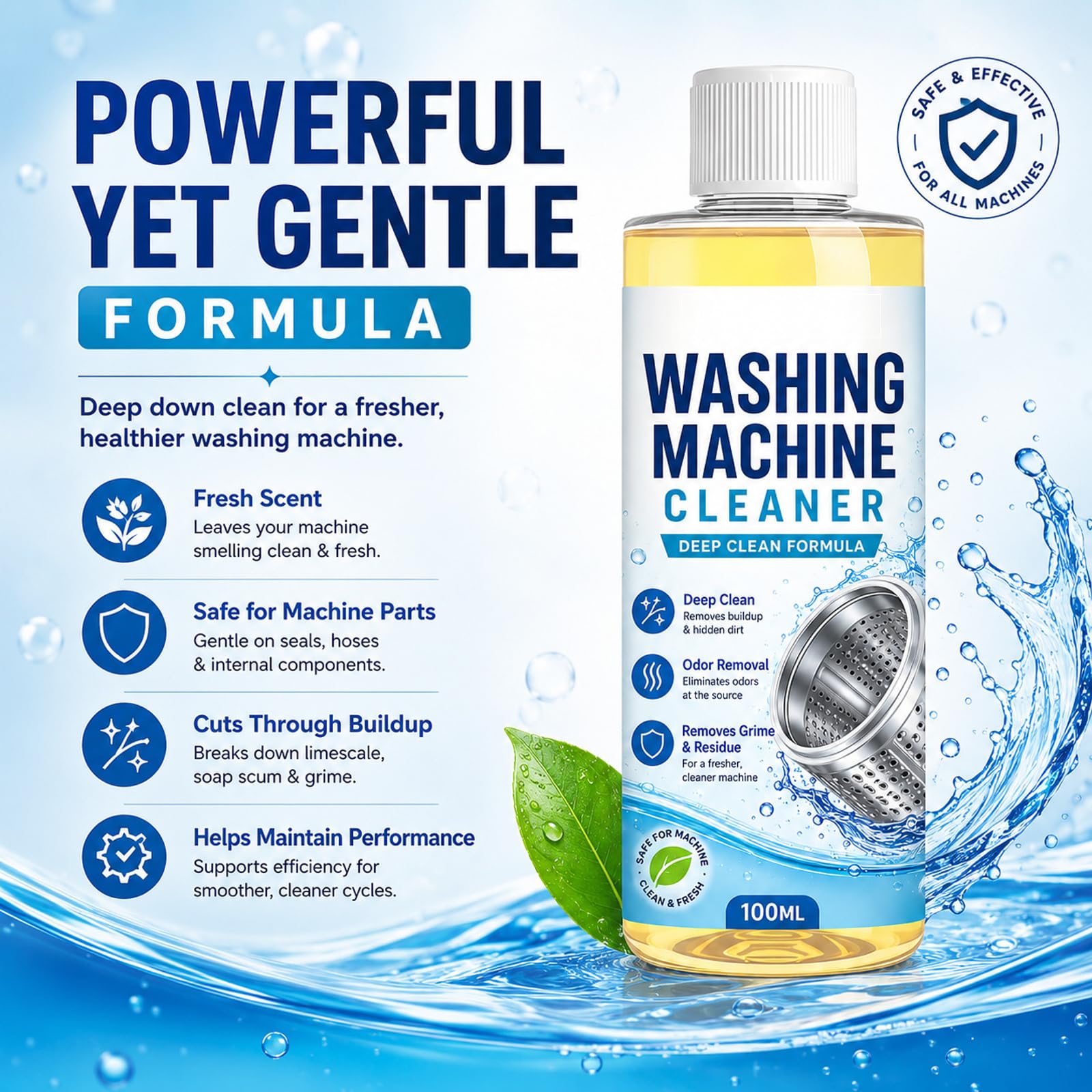 Liquido detergente per lavatrice, decalcificante per tamburi e deodorante per lavatrici a carico frontale, liquido detergente per tamburi per lavatrice, detergente per guarnizioni per (9PCS)