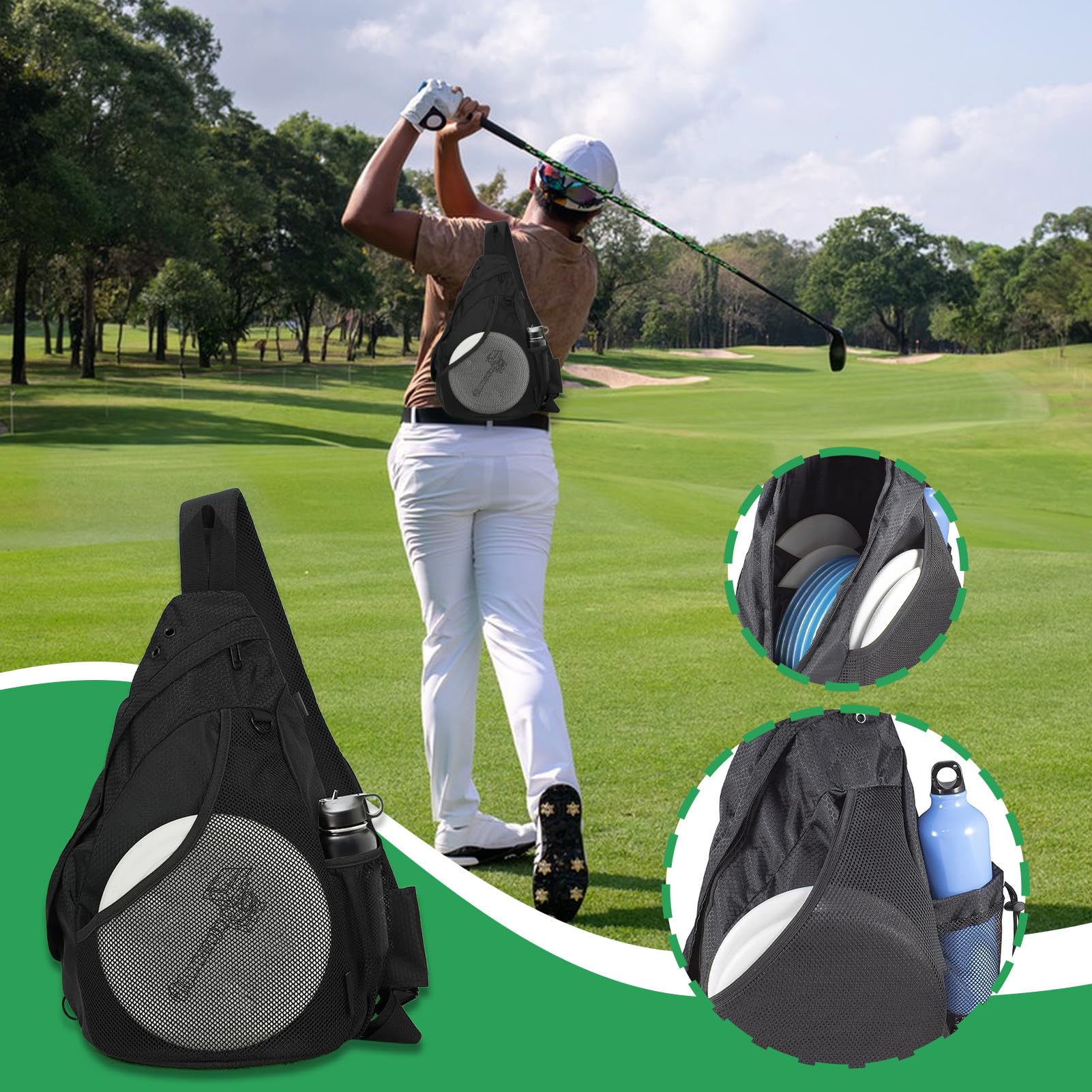 Disc-Golftasche, große Golftasche mit verstellbarem Gurt – Sport- und Unterhaltungszubehör für Trennwände, Griffaufbewahrungshaken, Schultern, Softball, Tennis, Fitness, Camping