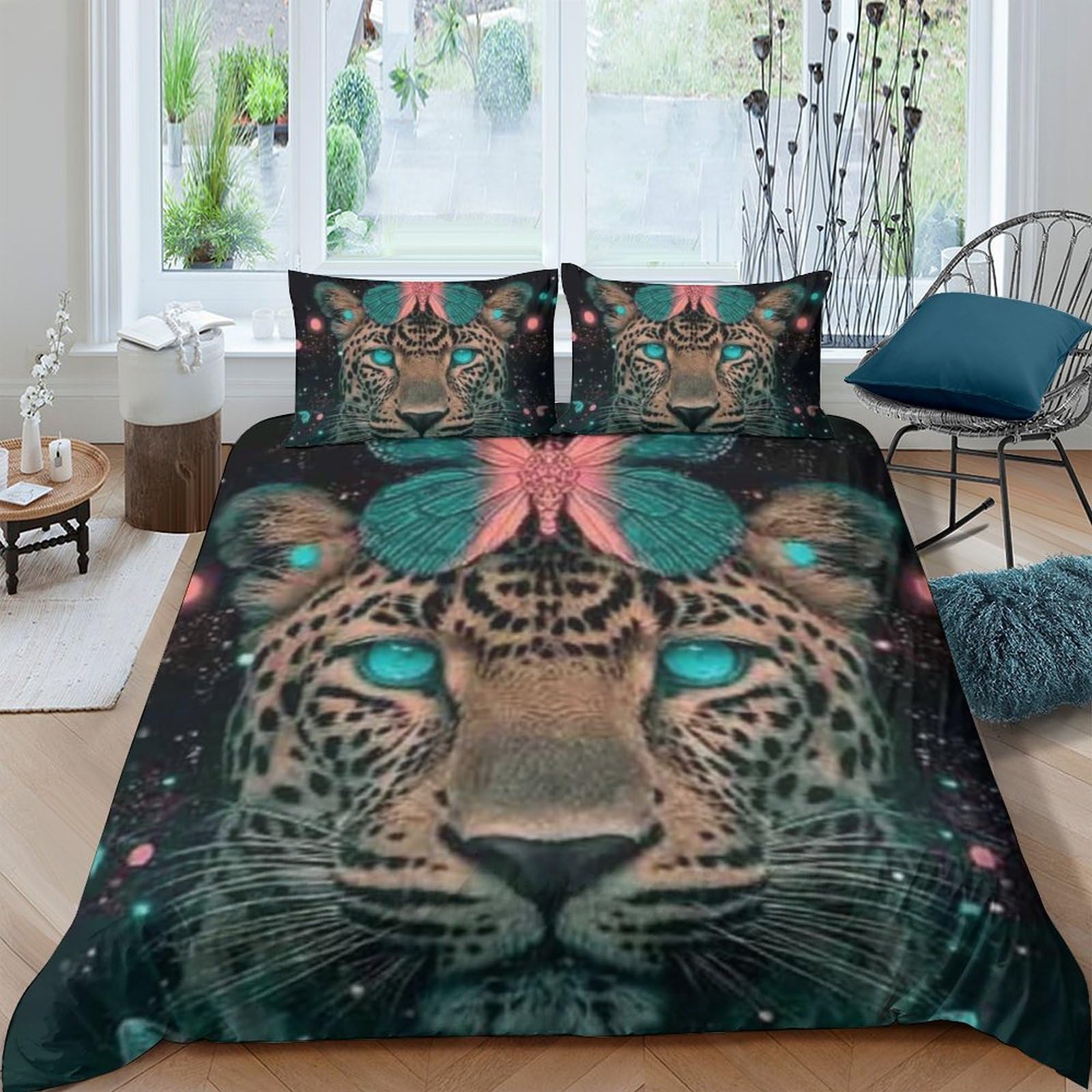 Ctjqhvkz Style-1 3D Printed Leopard Butterfly Fitted Sheet Microfiber Vibrant Animal Bed Cover For Bedroom Dorm Mattress Decor Single（135X200cm）