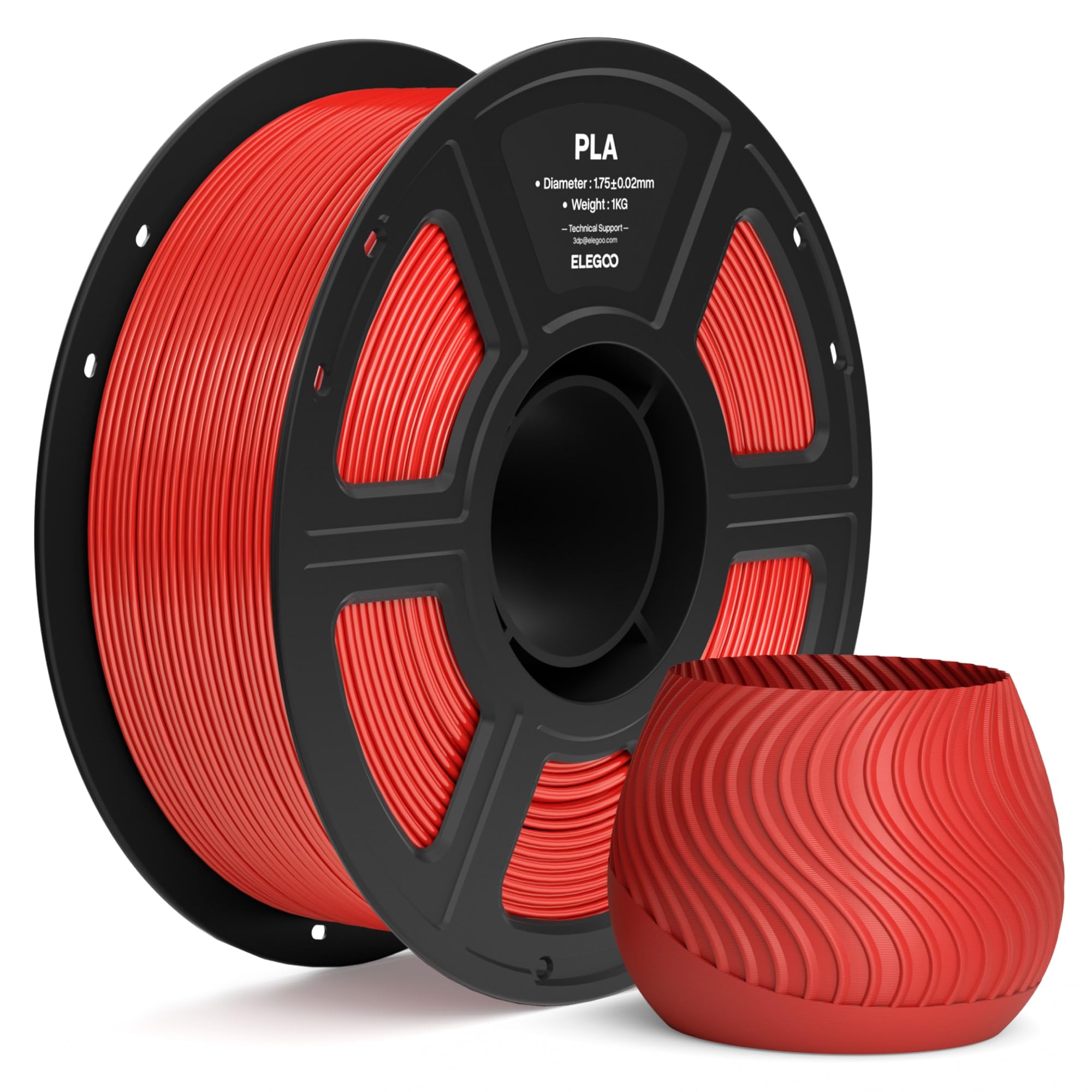 ELEGOO Filamento PLA 1,75mm Rosso 1KG, Filamento per Stampante 3D, Precisione Dimensionale ±0,02mm, Bobina da 1kg (2,2lbs), Compatibile con la Maggior Parte delle Stampanti 3D