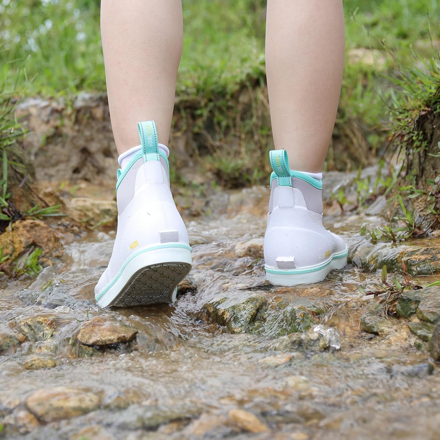 Kalkal Women's Deck Boots, Waterproof Ankle Rain Boots Fishing Boots with High Traction, Women's Rubber Boots For Gardening Fishing Boating Camping - Image 2