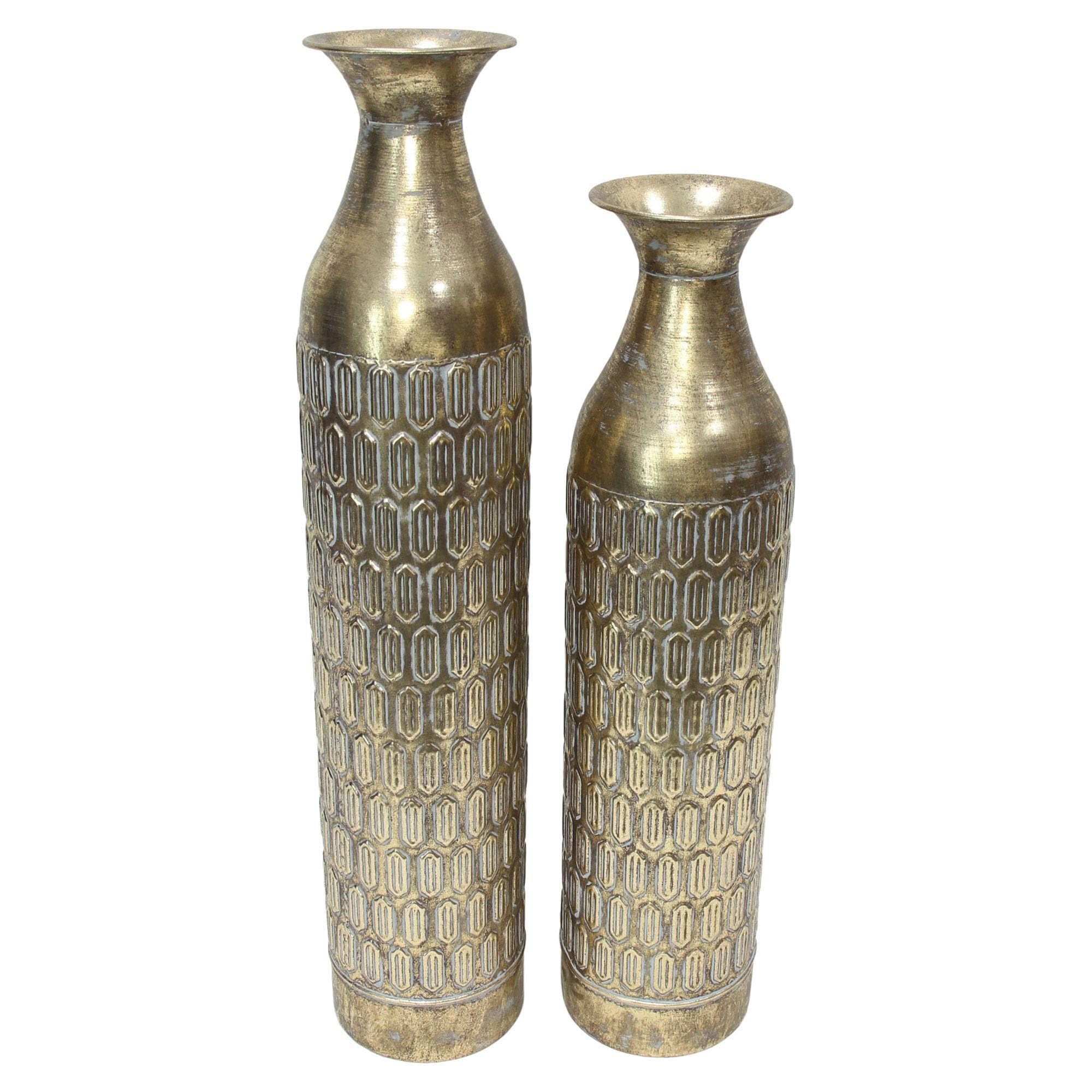 Dekoleidenschaft 2X Bodenvase Gold aus Metall, schlank, 63 & 72 cm groß, XL Vase, Deko Blumenvase
