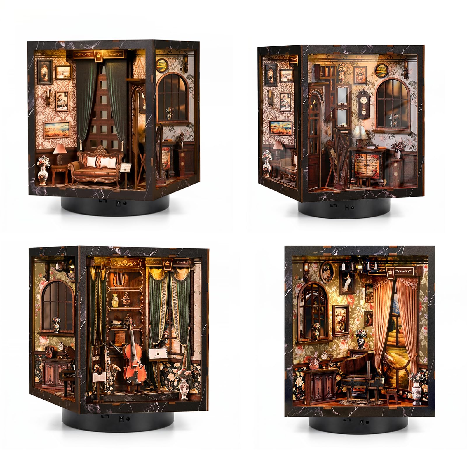 DIY book nook kit-Strumenti classici-mit LED Licht，diy set erwachsene，nook book，3D Holzbausatz für Bücherregal Deko