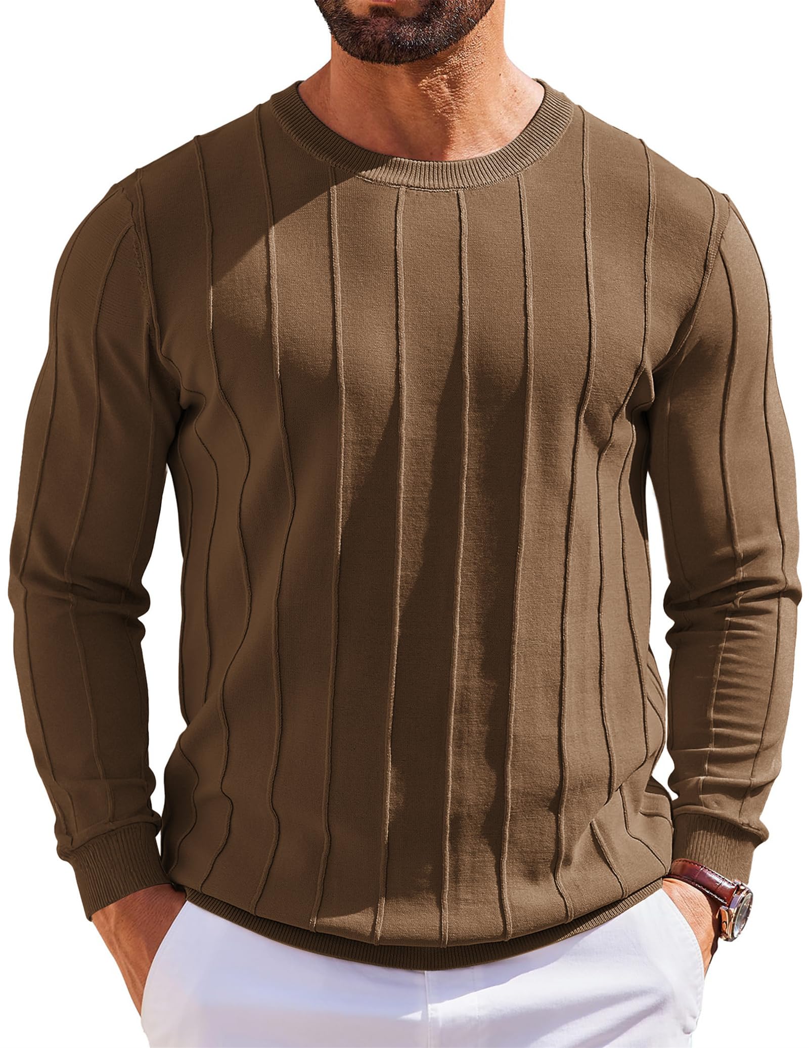 Lexiart Mens Casual Knit Sweater Long Sleeve Crew Neck Thermal Shirts Slim Fit Ribbed Pullover Sweatshirts