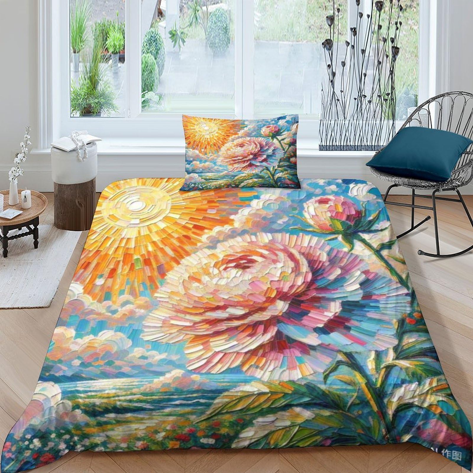 Housse couette Fatsia Japonica lit 1 personne microfibre zippée