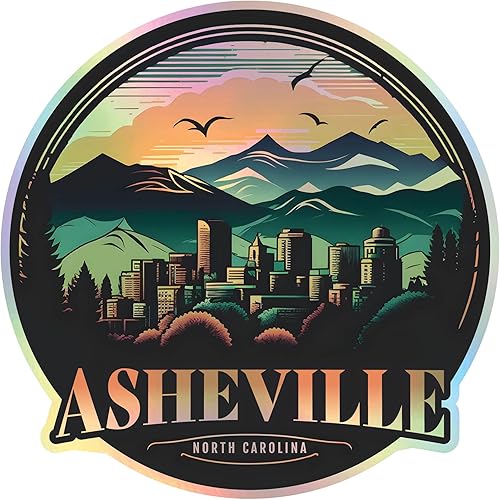 Asheville - Calcomanía holográfica de vinilo de recuerdo de Carolina del Norte, 4 pulgadas, diseño C