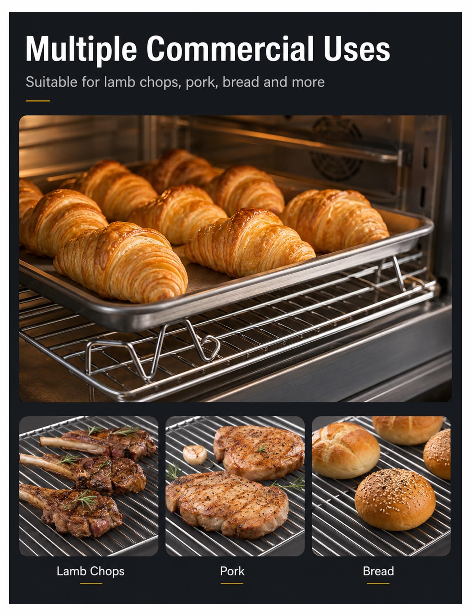 Générique Grille de cuisson surélevée en inox, cadre 5 mm et maillage 3 mm | Pieds de 2 ou 4 cm pour four, repos de viande, refroidissement du pain et cuisine pro(80x50x4cm)